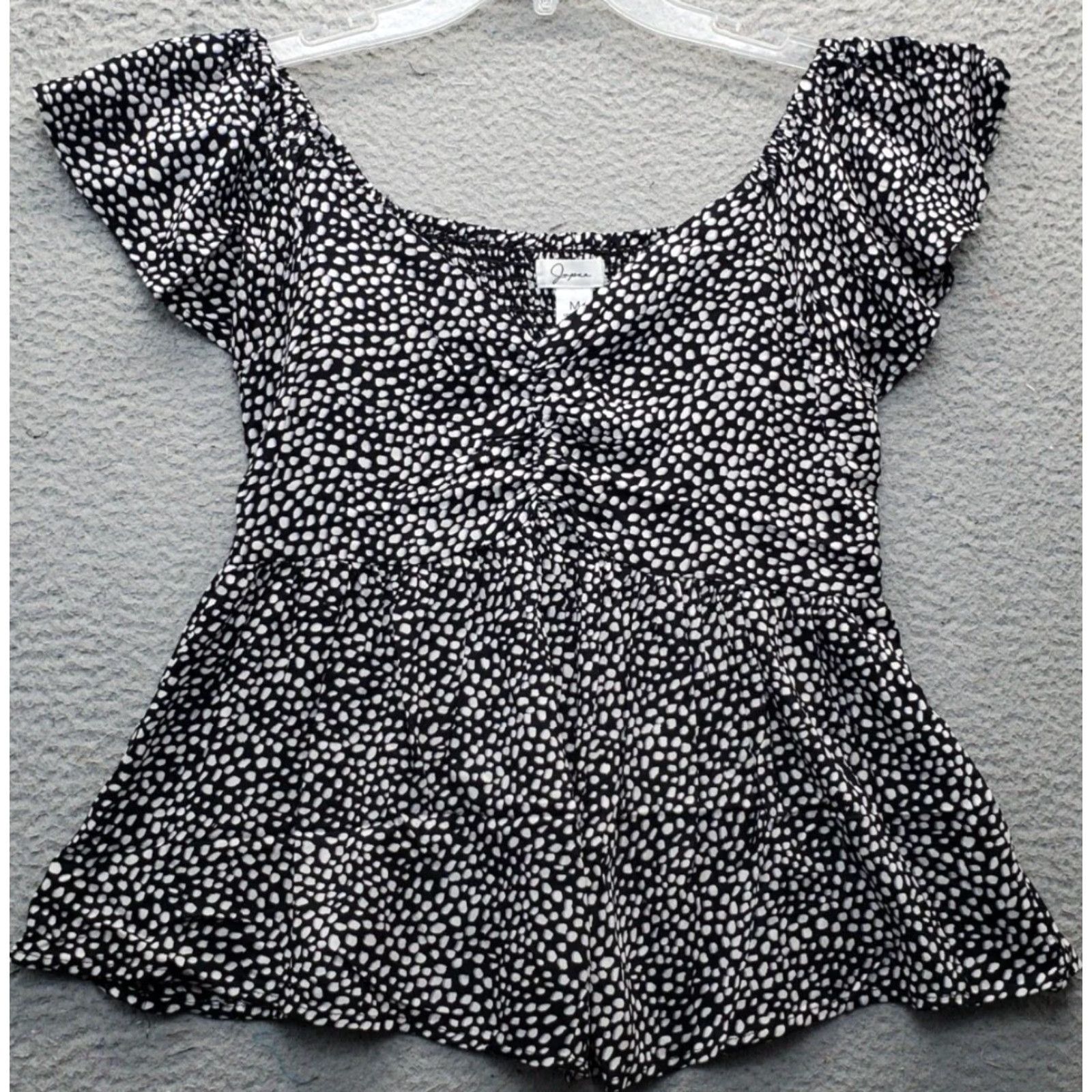Vintage Japna Blouse Womens M Polka Dot Rayon Cap Sleeve Top Size M / US 6-8 / IT 42-44 - 2 Thumbnail