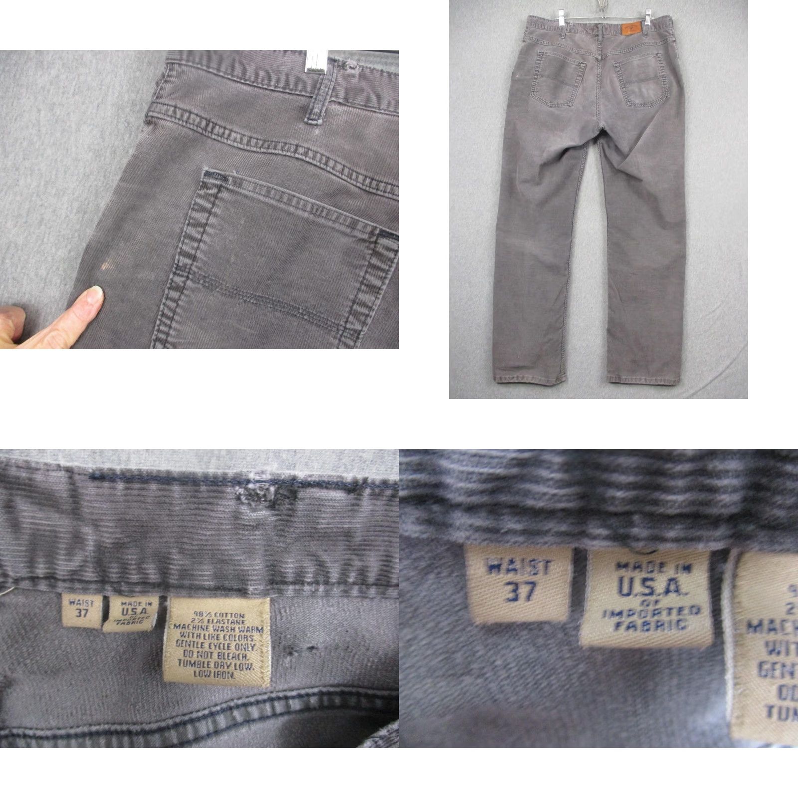 Bills Khakis Bills Khakis Jeans Mens 37x32 Gray Corduroy 5 Pocket Straight Leg Stretch Size US 37 - 8 Thumbnail