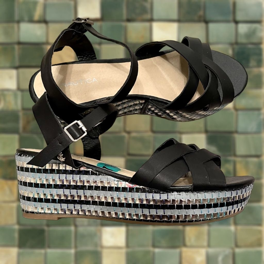 Nautica Nautica Sandal Platform Wedge Vegan Leather Boho Black 7.5 Women Size US 8 / IT 38 - 1 Thumbnail