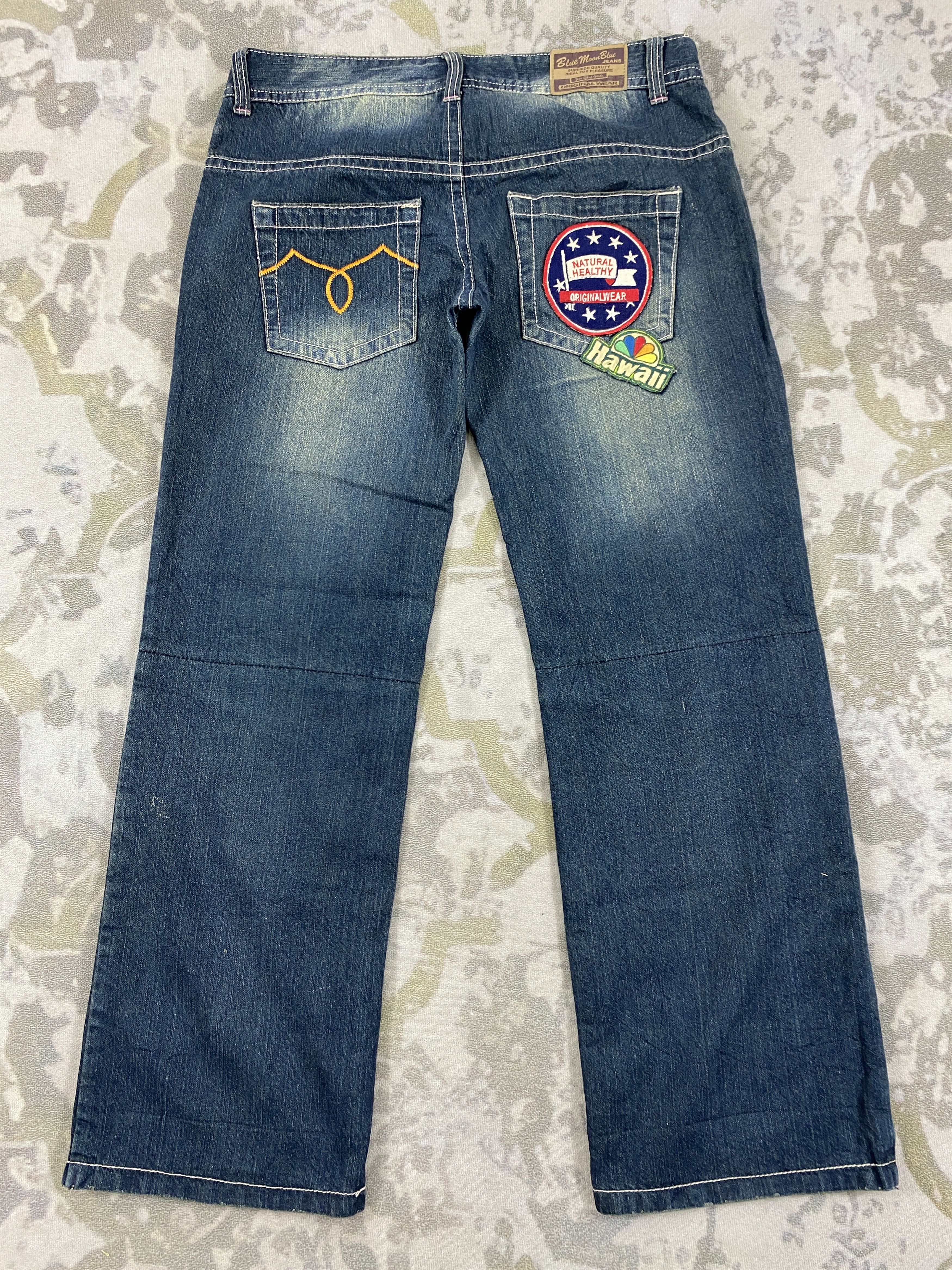 Japanese Brand Vintage Blue Moon Blue Custom patches Jeans 35x30.5- JN3934 Size US 35 - 2 Thumbnail