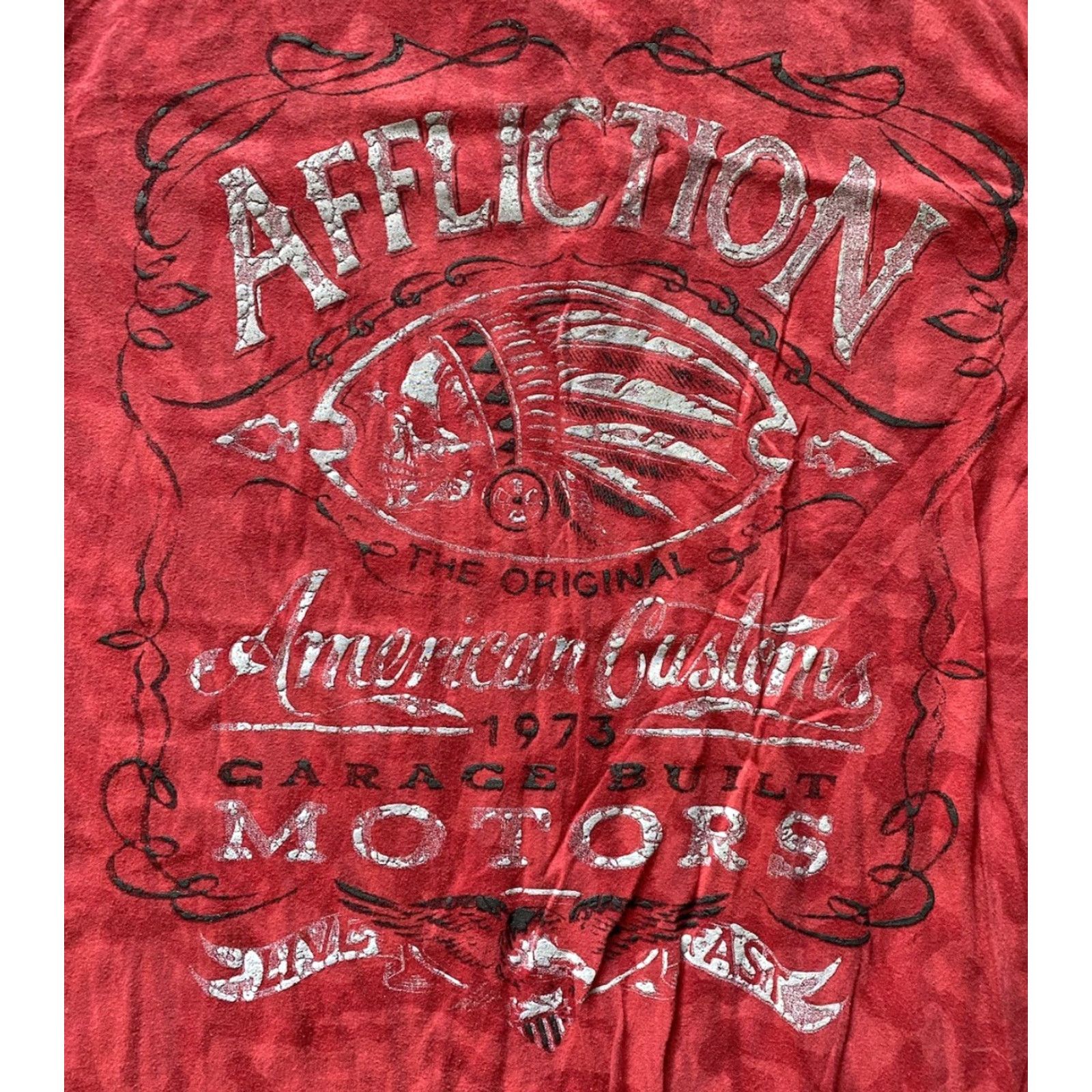 Affliction Affliction T Shirt Men Large Red Short Sleeve Garage Built Motors Live Fast Mens L Red Short Sleeve T-Shirt Affliction Size US L / EU 52-54 / 3 - 4 Thumbnail