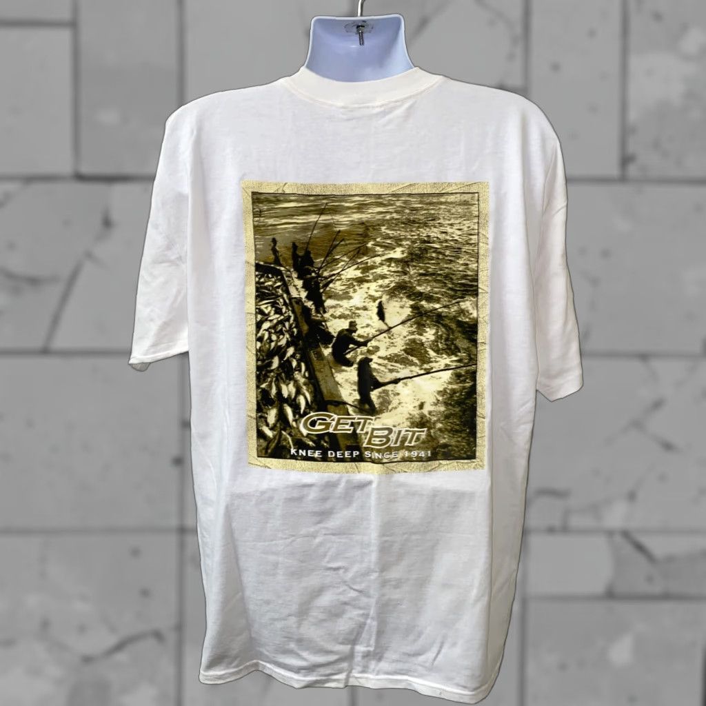Vintage Get Bit Mens T-Shirt Short Sleeve XL White Cotton Solid USA Made Size US XL / EU 56 / 4 - 1 Thumbnail