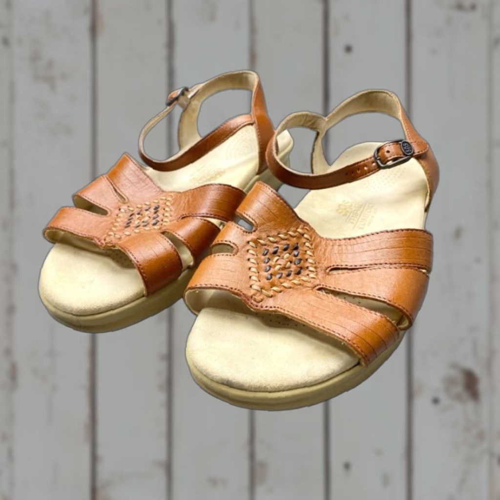 SAS VINTAGE? SAS Huarache Sandals Women's 7.5WW Antique Tan Leather Wide Made In USA Size US 8 / IT 38 - 1 Thumbnail