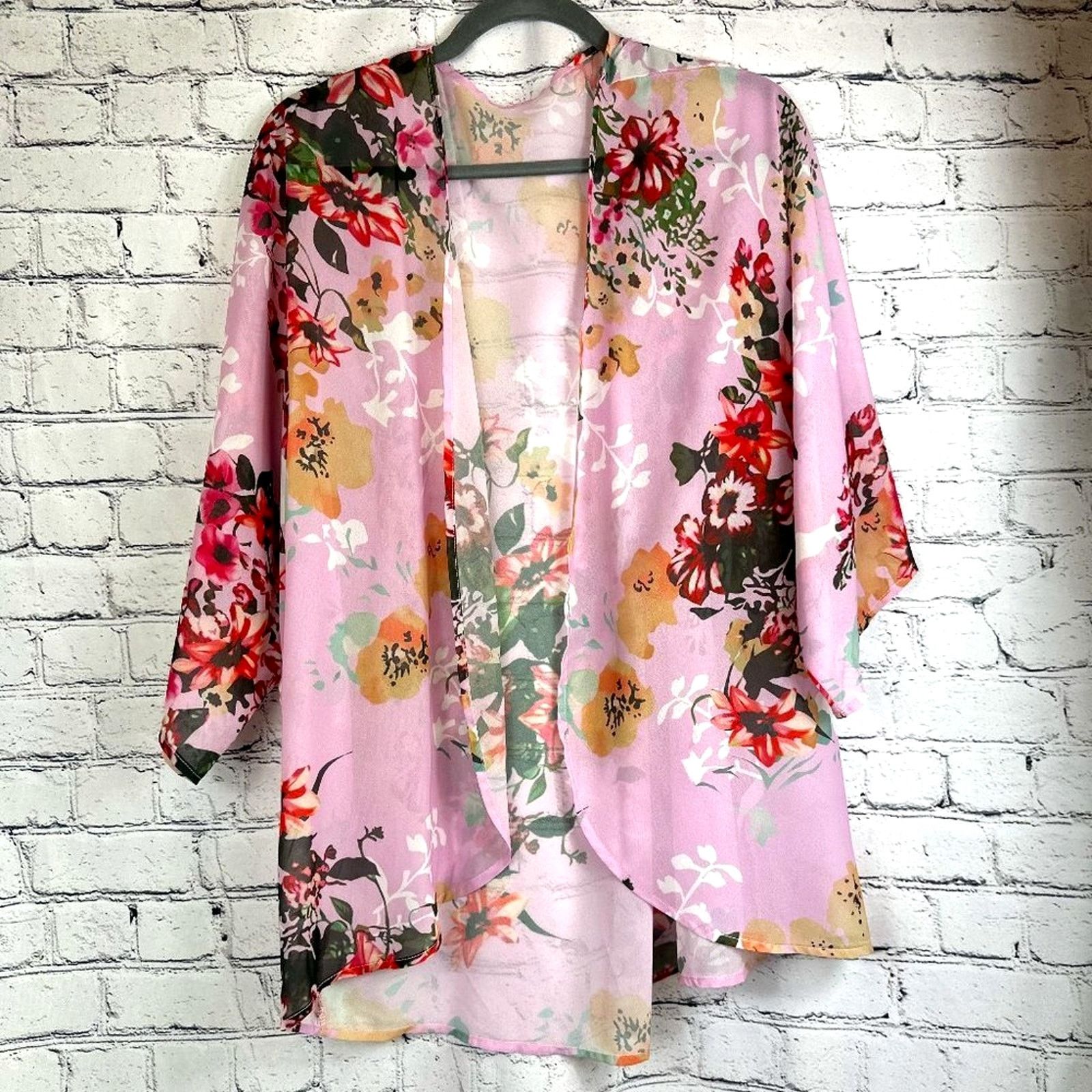 Other Women's Batwing Chiffon Kimono Beachwear CoverUp Pink L Size L / US 10 / IT 46 - 4 Thumbnail