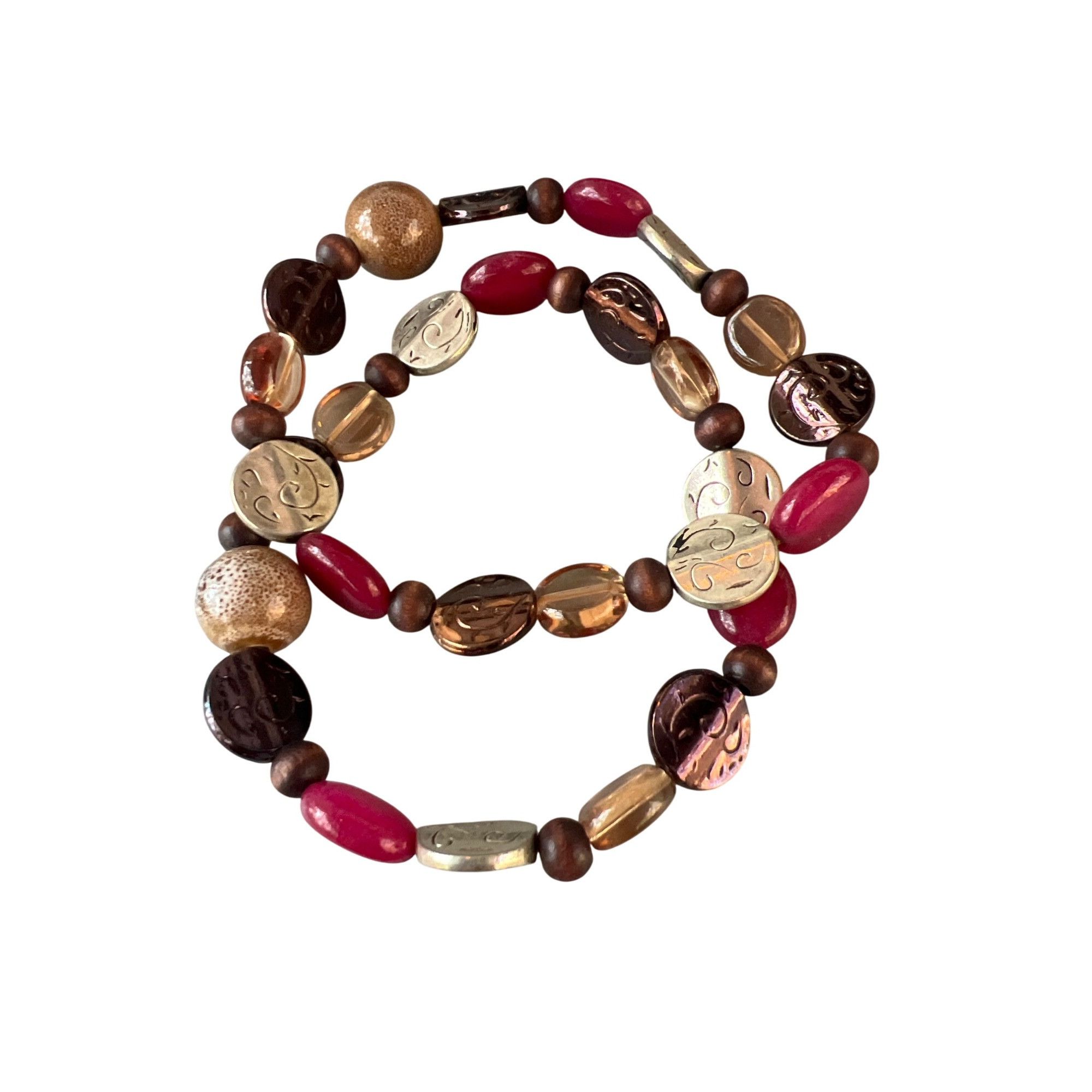 Other Set of 2 Multi Color Glass Beaded Stretch Bracelets Ceramic Size ONE SIZE - 3 Thumbnail