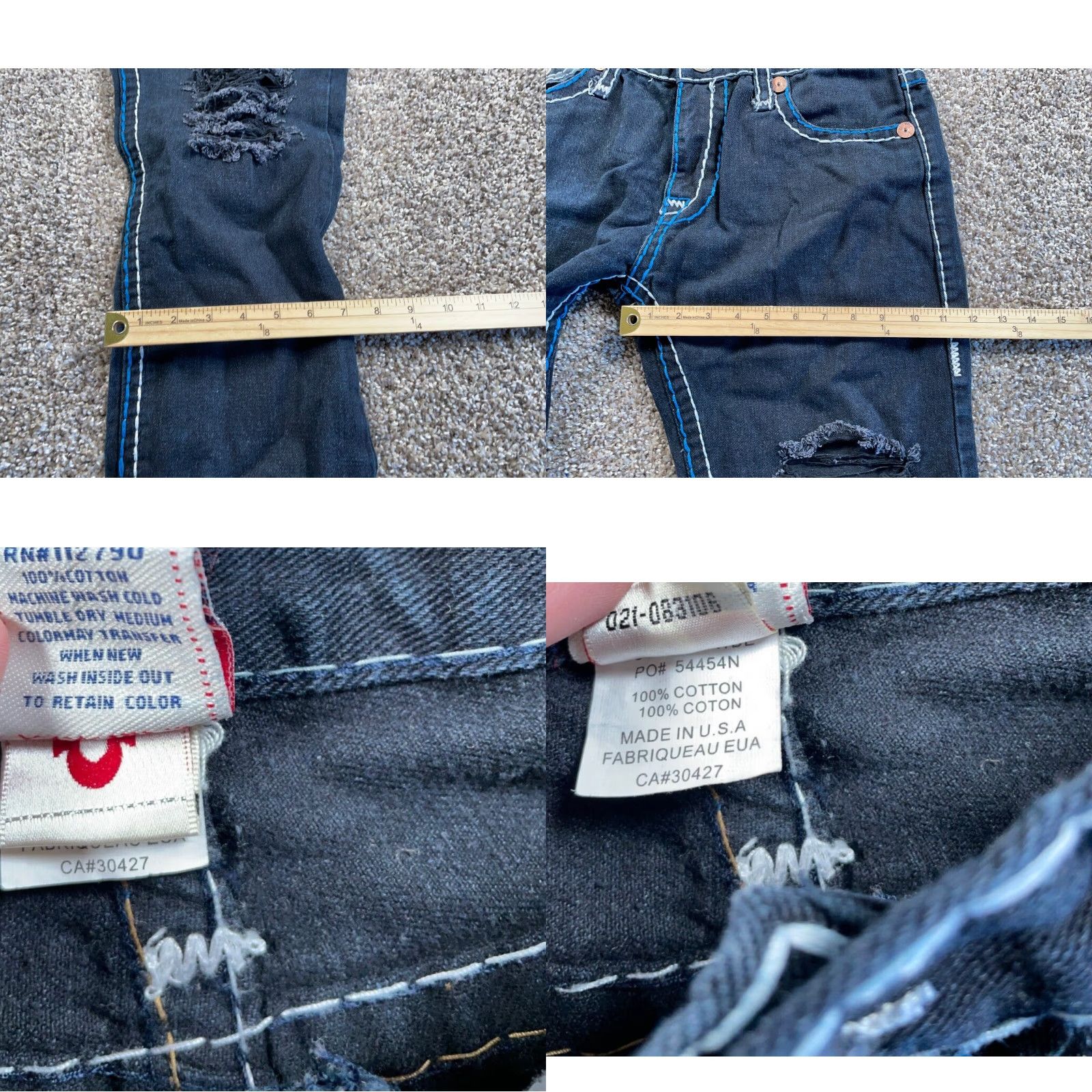 True Religion VINTAGE True Religion Billy Super T Jeans Men's 33 x 32 Black Distressed Straight 90s Rock Size US 33 - 8 Thumbnail