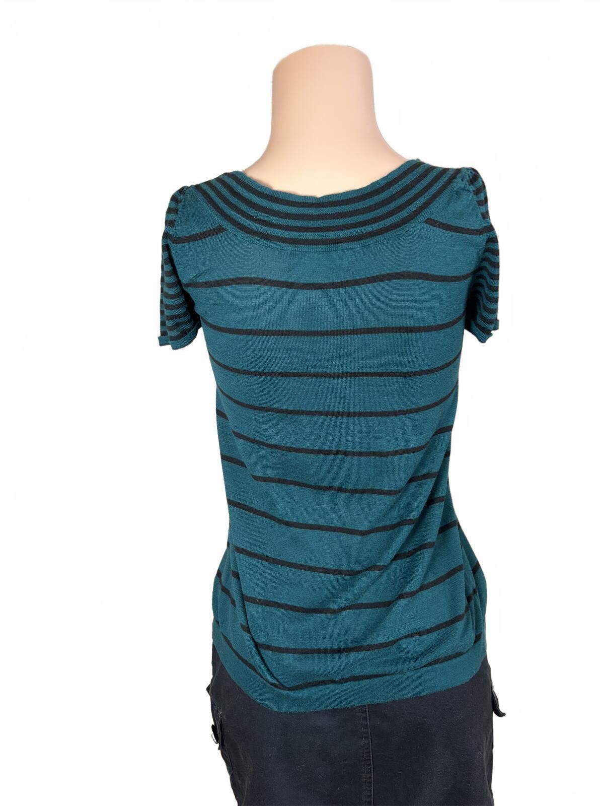 Mossimo Y2K Goth Teal Black Striped Scoop Neck Knit Top Medium Size M / US 6-8 / IT 42-44 - 4 Thumbnail