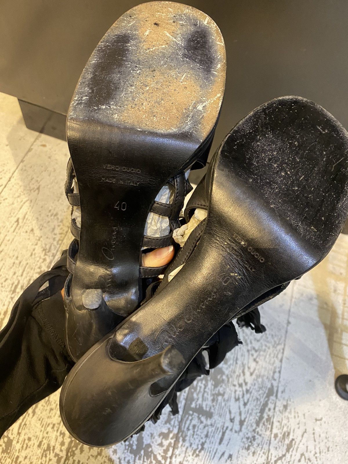 Rick Owens Rick Owens WISHBONE SS07 Black Leather Ribbon Heels Size US 10 / IT 40 - 9 Thumbnail
