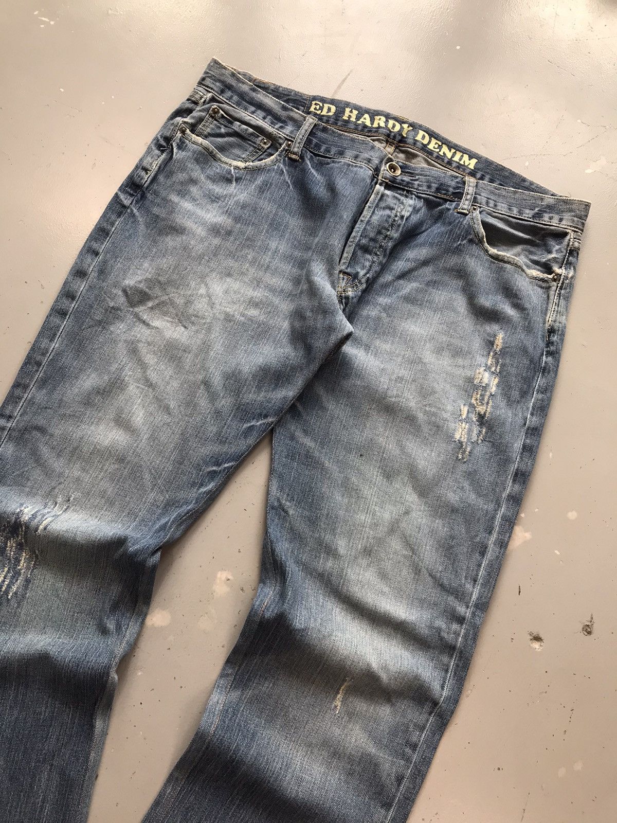 Ed Hardy × Vintage Vintage Edhardy distressed straight fit denim Size US 42 / EU 58 - 5 Thumbnail