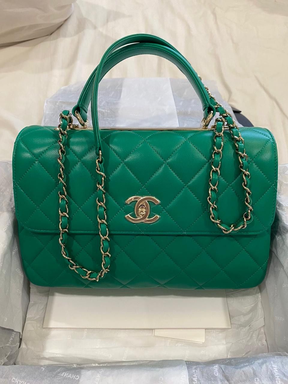 Chanel Chanel Trendy CC Top Handle Bag Quilted Lambskin Green Size ONE SIZE - 2 Thumbnail