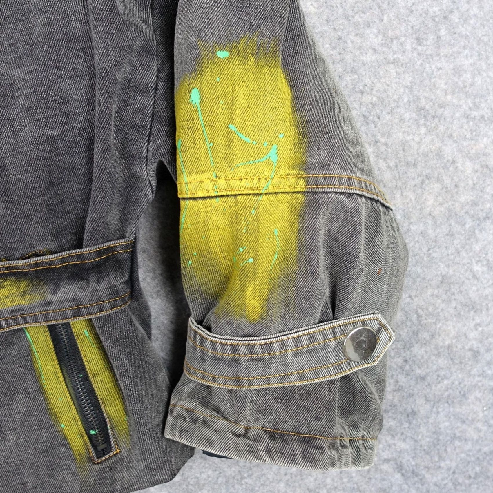 Vintage CC Studios Jacket Womens XL Denim Paint Splatter Cropped Biker Grunge Bomber Size XL / US 12-14 / IT 48-50 - 5 Thumbnail