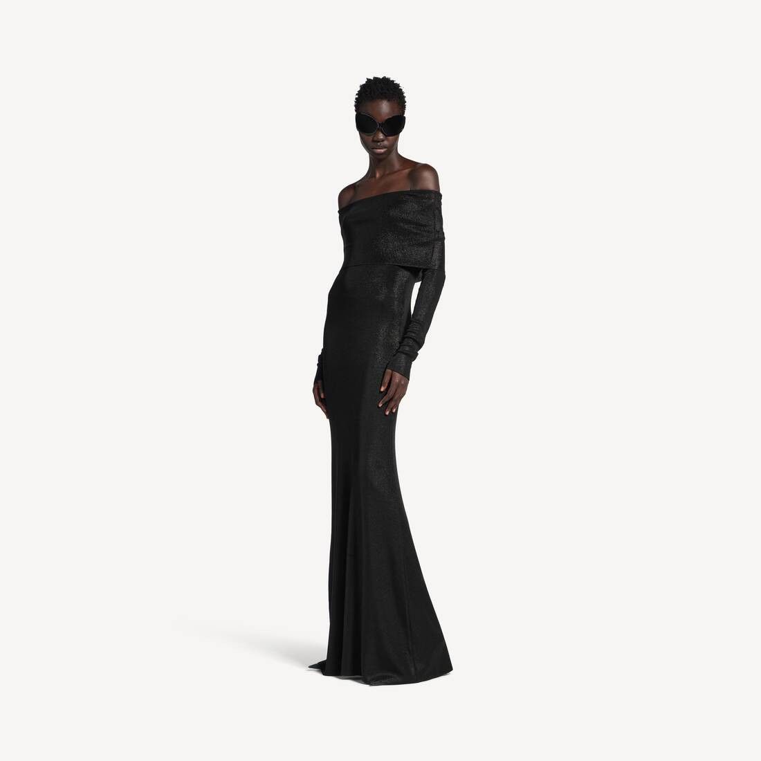 Balenciaga o1in1g0326 Off-Shoulder Maxi Dress in Black Size M / US 6-8 / IT 42-44 - 2 Thumbnail