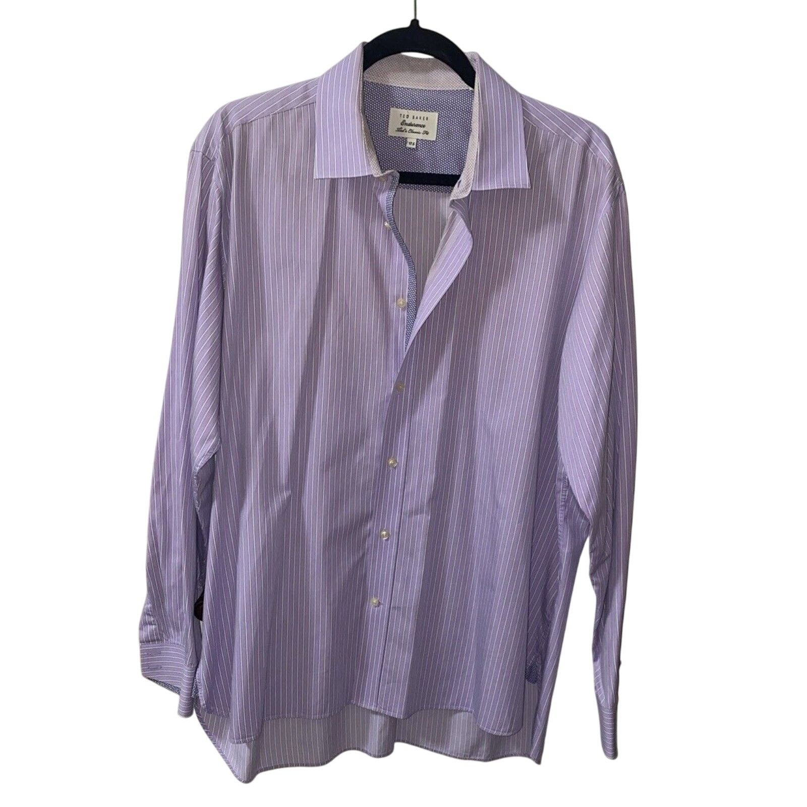 Ted Baker Ted Baker Endurance Men 17.5 Purple White Stripe Dress Shirt Size US XL / EU 56 / 4 - 1 Thumbnail