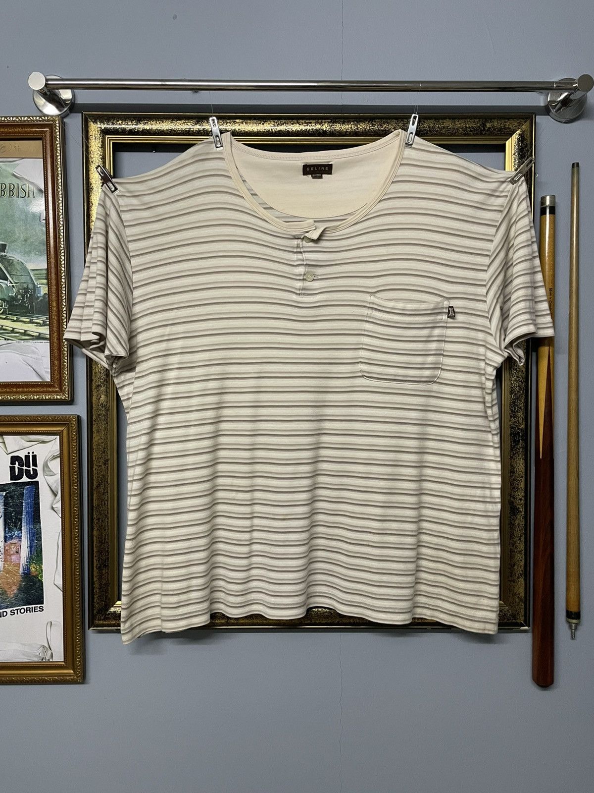 Vintage Designer Celine Striped Boxy Casual Comfort Tshirt