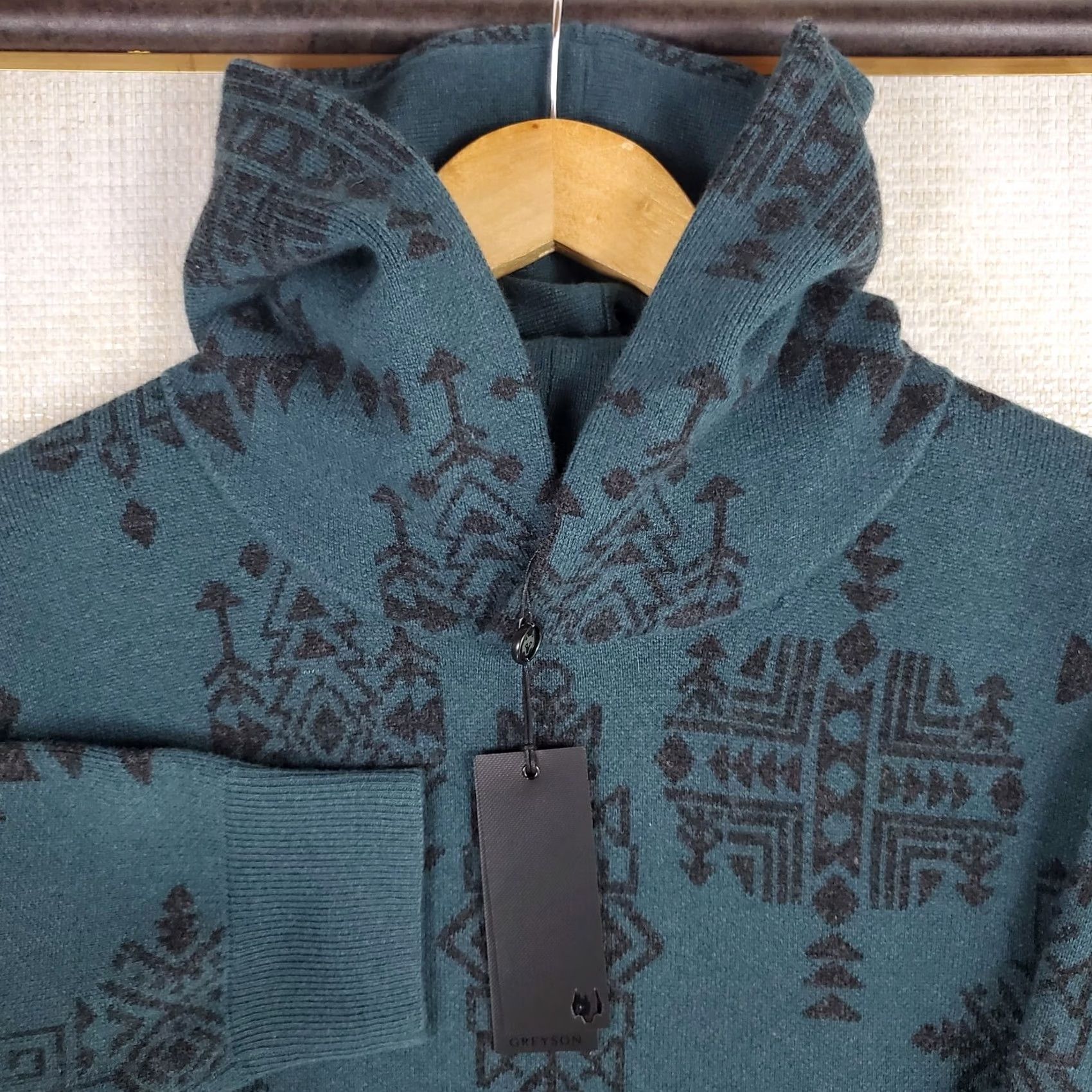 Vintage Greyson Mens Heavyweight Pullover Sweater Hooded Aztec Southwest Green XL Cashmere Wool Crew Neck Long Sleeve All Seasons Christmas NWT Size US XL / EU 56 / 4 - 3 Thumbnail