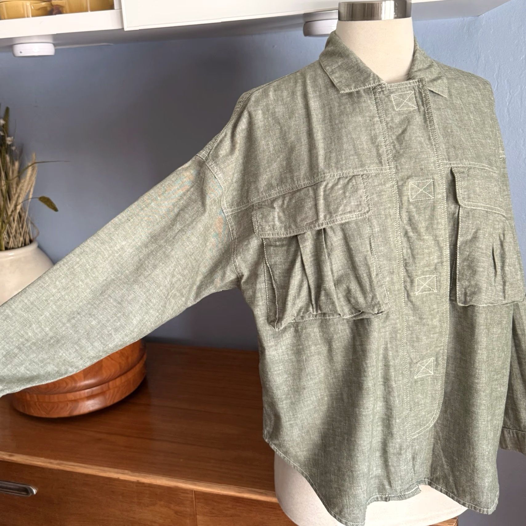 Esprit VINTAGE Esprit Shirt Cargo Pockets Utility Boxy Oversized Size S Green/grey 90s Womens Size S / US 4 / IT 40 - 6 Thumbnail