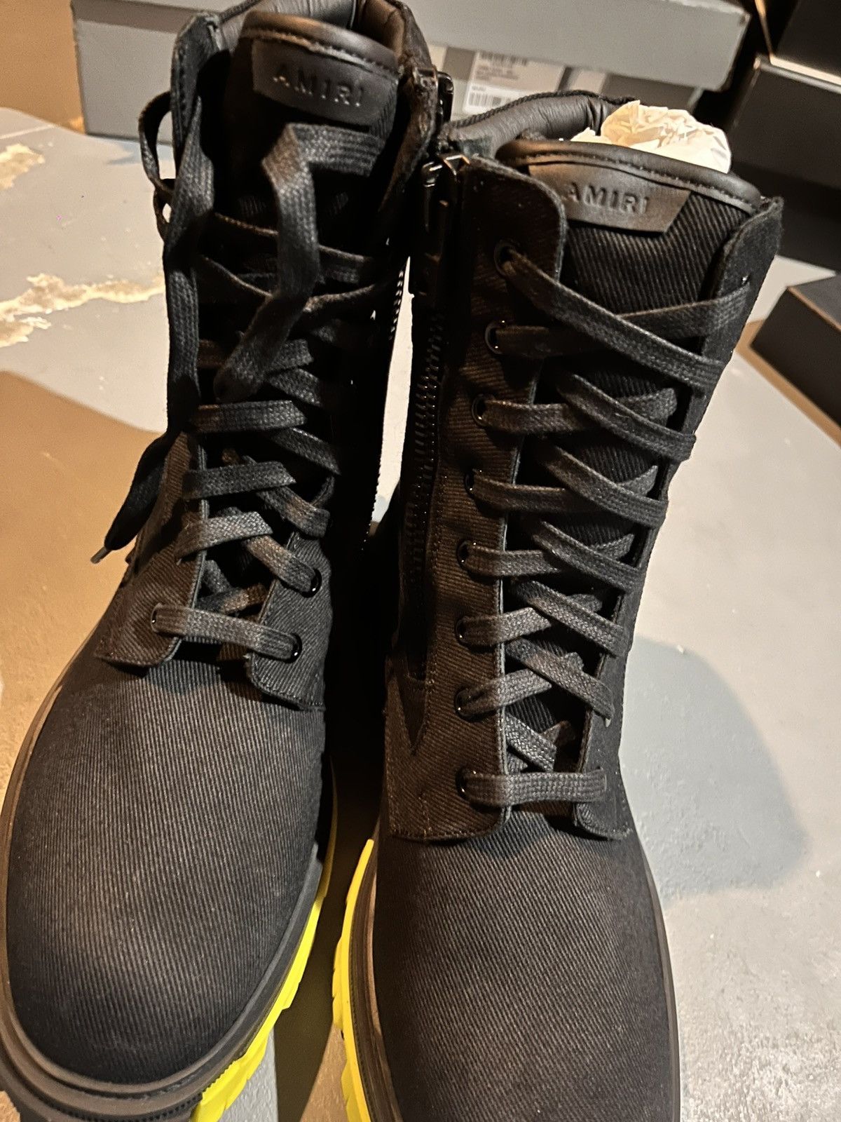 Amiri *Sample* AMIRI Black Canvas Combat Boots Neon Yellow Accents Size US 10.5 / EU 43-44 - 10 Thumbnail