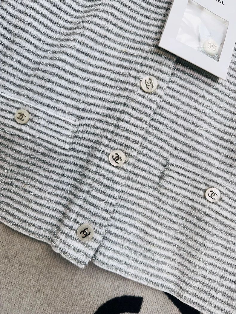 Chanel Chanel Beach Series White and Gray Silk Striped Knitted Ca Size XXS / US 00 / IT 34 - 3 Thumbnail