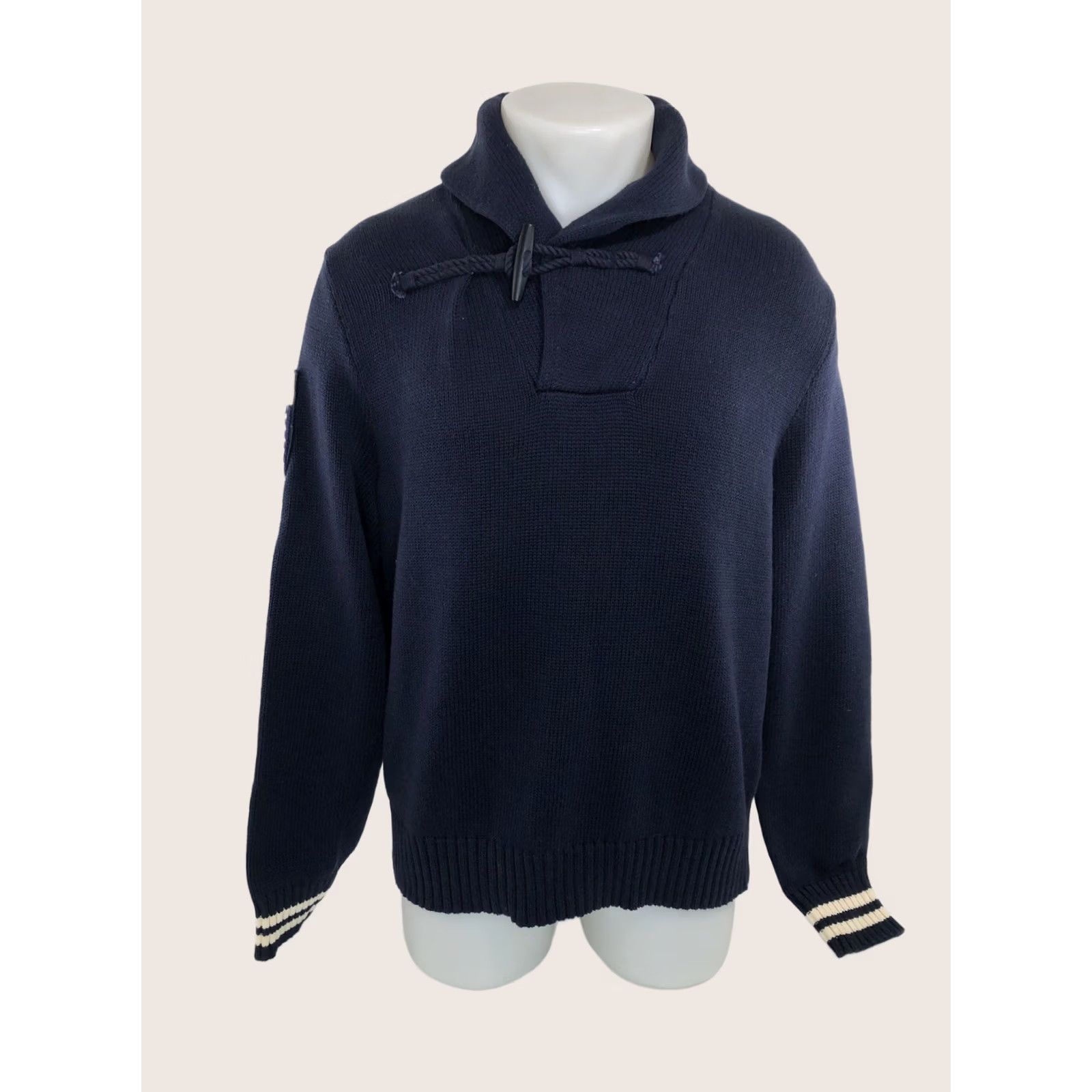 Ralph Lauren Ralph Lauren Rugby Embroidered Patch Shawl Mens L Knit Sweater Blue Pullover Size US L / EU 52-54 / 3 - 1 Thumbnail
