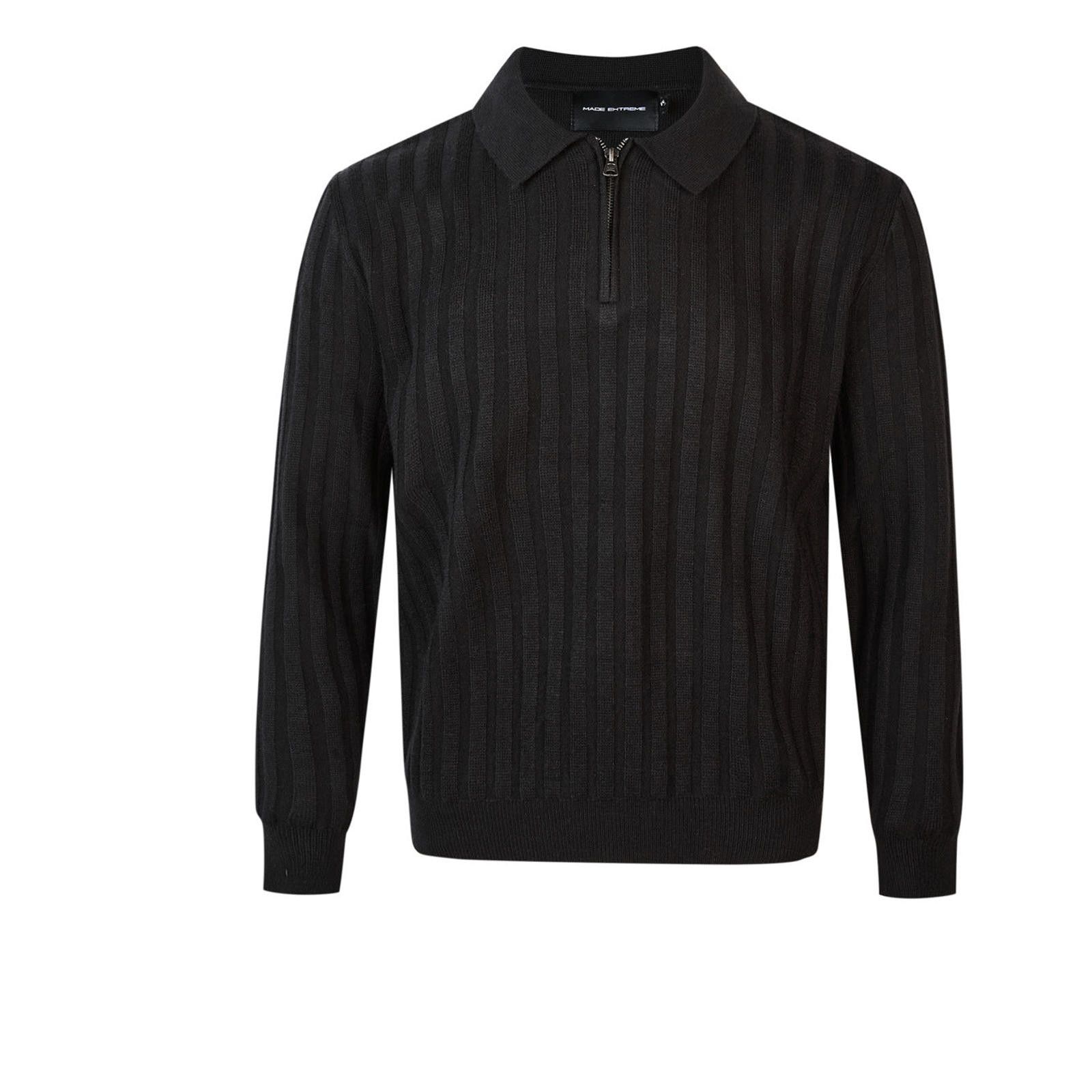 Vintage Gray Ribbed Zip Collar Polo Sweater, Slim Fit Knitwear Size US M / EU 48-50 / 2 - 2 Thumbnail