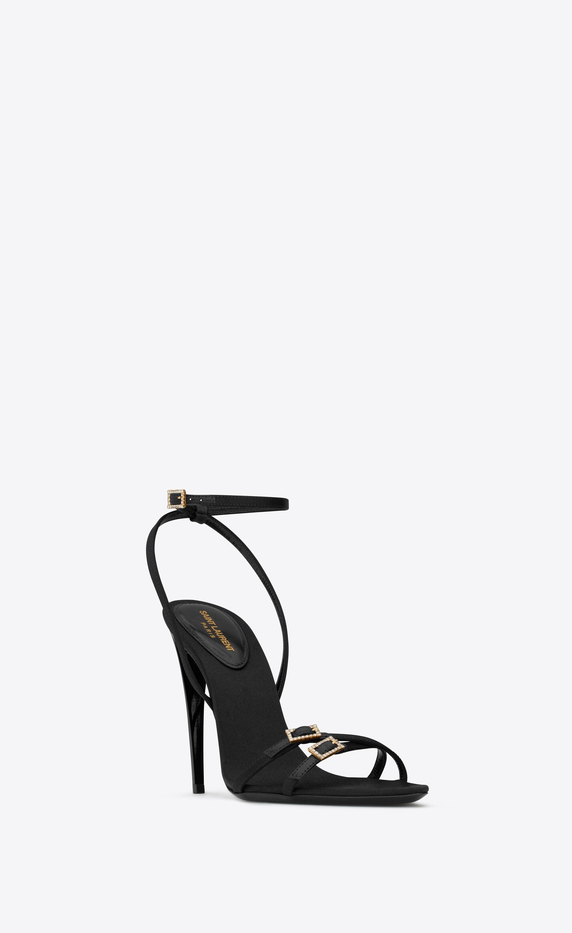 Saint Laurent Paris o1s1wg111224 Cassie Sandals in Crepe Satin in Black Size US 8 / IT 38 - 3 Thumbnail