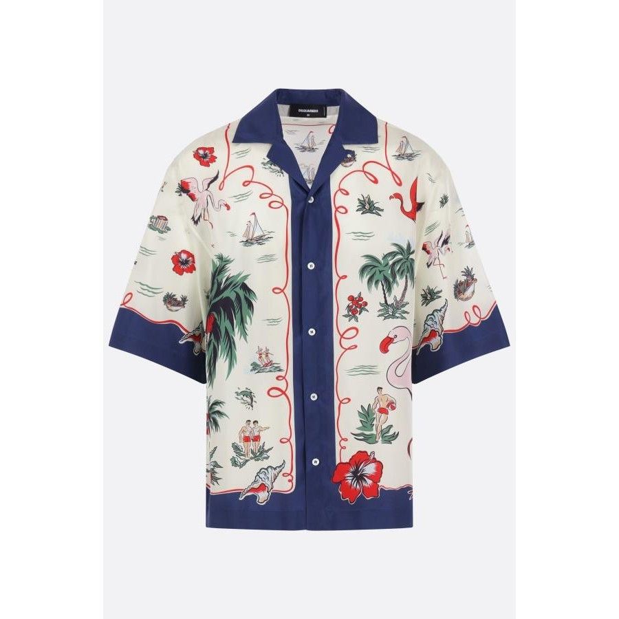 Dsquared2 DSQUARED2 Aloha Souvenir Multicolor Silk Bowling Shirt New & Size US L / EU 52-54 / 3 - 1 Thumbnail