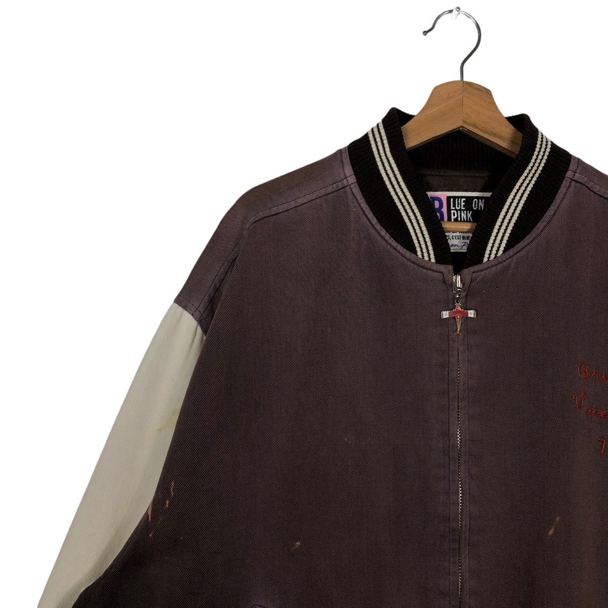 Japanese Brand 🔥90s Vintage Varsity Jacket Blue on Pink Big Logo Spell Out Size US M / EU 48-50 / 2 - 7 Thumbnail