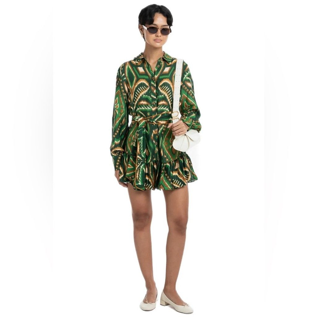 Farm Rio FARM Rio Pineapple Ikat Long Sleeve Shirtdress Dress Size M / US 6-8 / IT 42-44 - 3 Thumbnail
