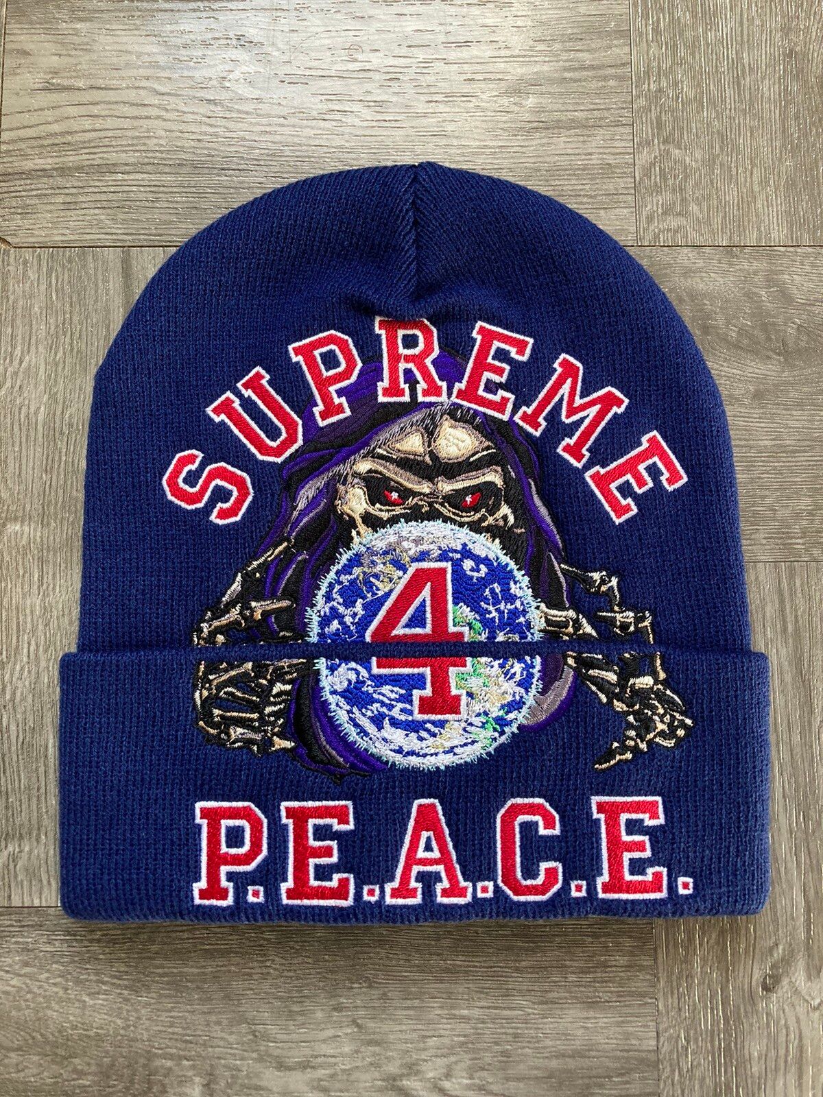 Supreme Supreme Peace Embroidered Beanie (Navy) | Grailed
