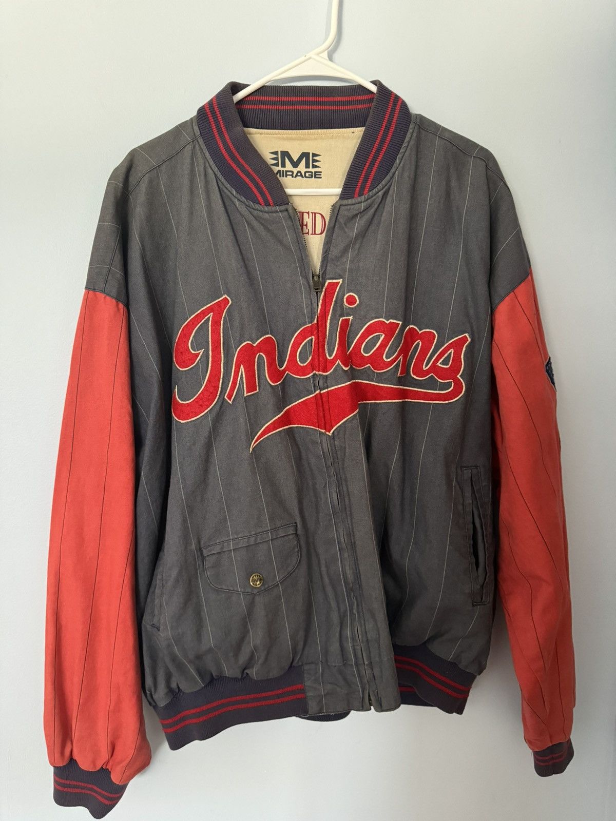 image of Mlb x Vintage Reversible Cleveland Indians Jacket in Blue, Men's (Size Large)