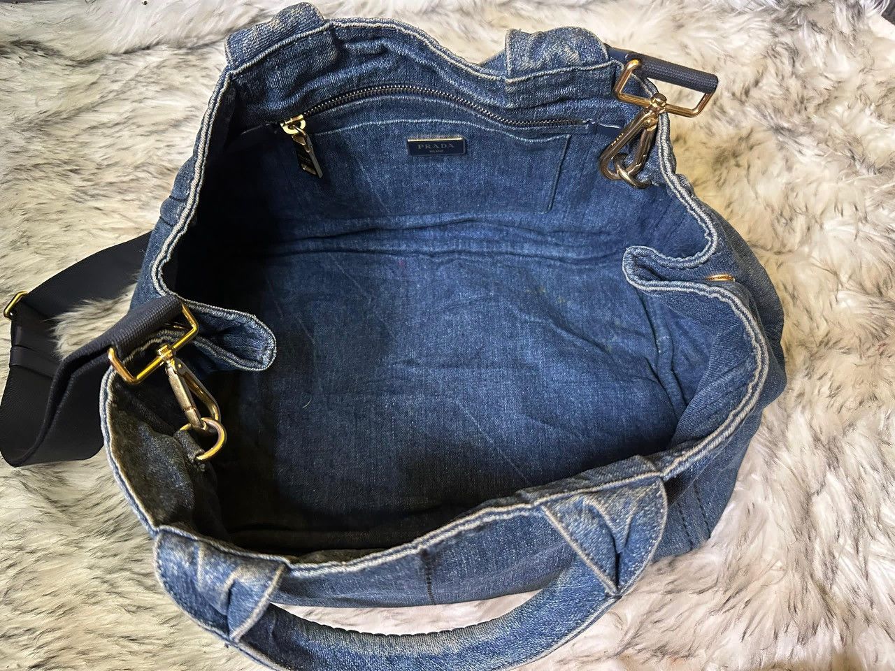 Prada Authentic Prada Canapa Denim Blu Medium Tote Bag Size ONE SIZE - 5 Thumbnail