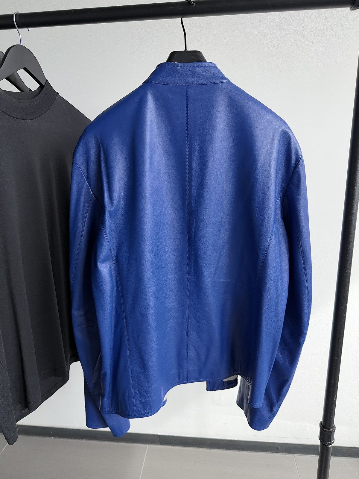 Armani Armani Cobalt Blue Lamb Biker Leather Full Zip Jacket Size US M / EU 48-50 / 2 - 8 Thumbnail