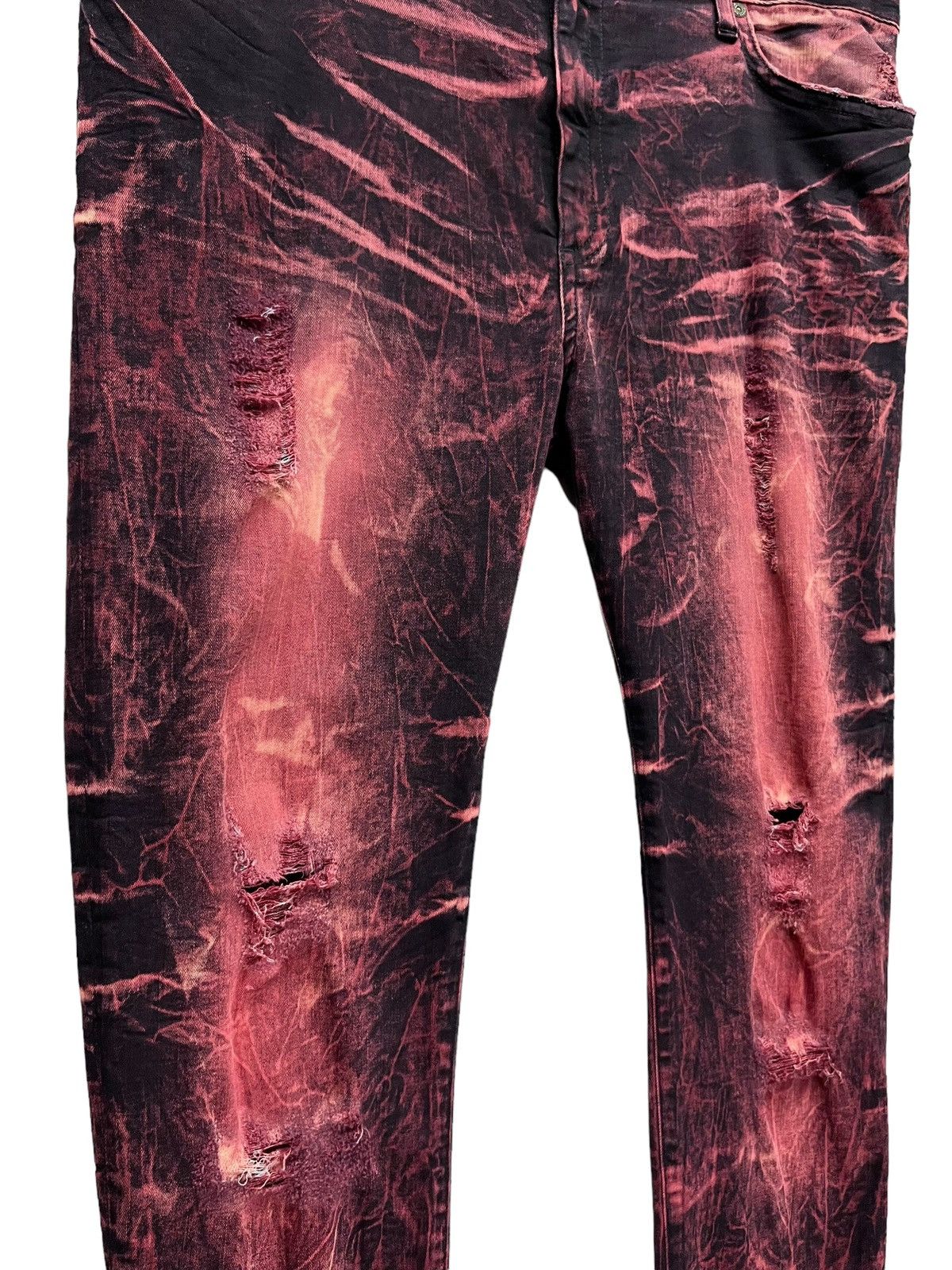 42” ROBINS JEANS Red Blood Acid Wash Ripped Stretchy Denim🔥