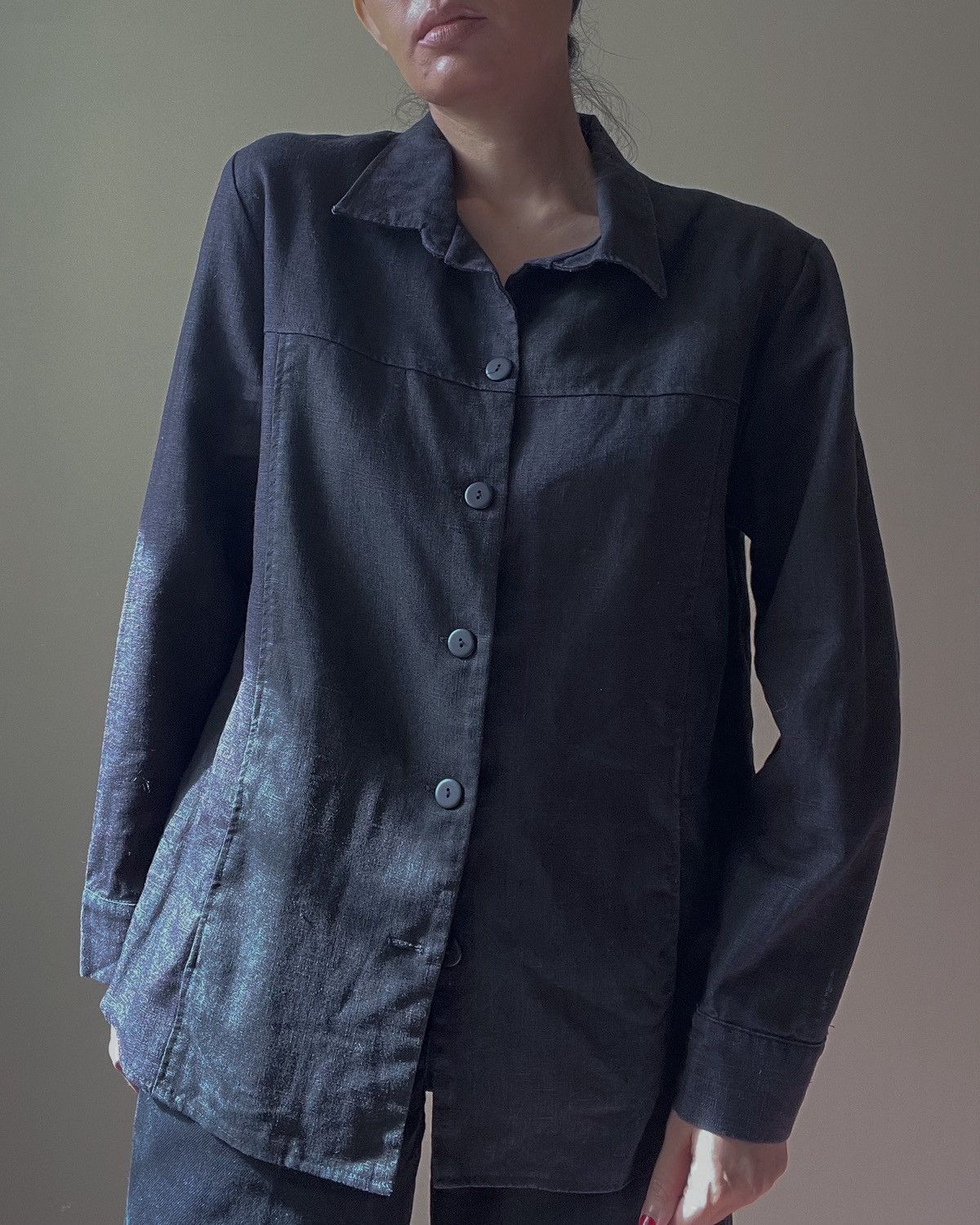 Other Vintage Black Boxy Linen Shirt Size L / US 10 / IT 46 - 5 Thumbnail