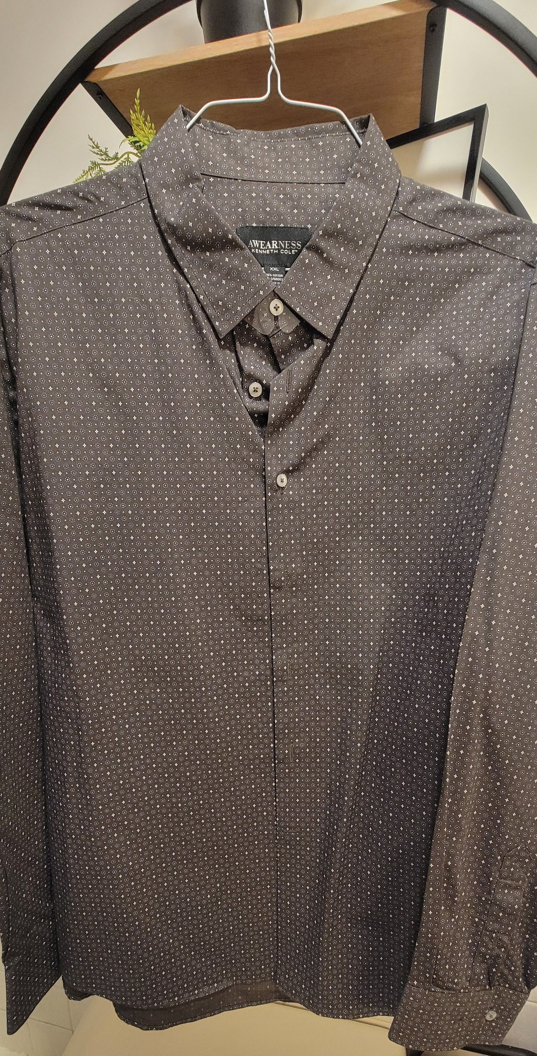 Kenneth Cole Awearness Kenneth Cole Charcoal Geo-Print Dress Shirt Size US XXL / EU 58 / 5 - 1 Preview