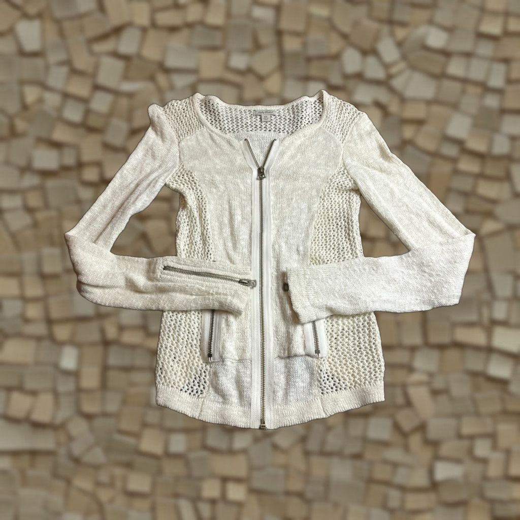 Lucky Brand Lucky Brand Sweater Shirt Cardigan Women XS Ivory Cream Linen Blend Full Zip Regular Size XS / US 0-2 / IT 36-38 - 1 Thumbnail