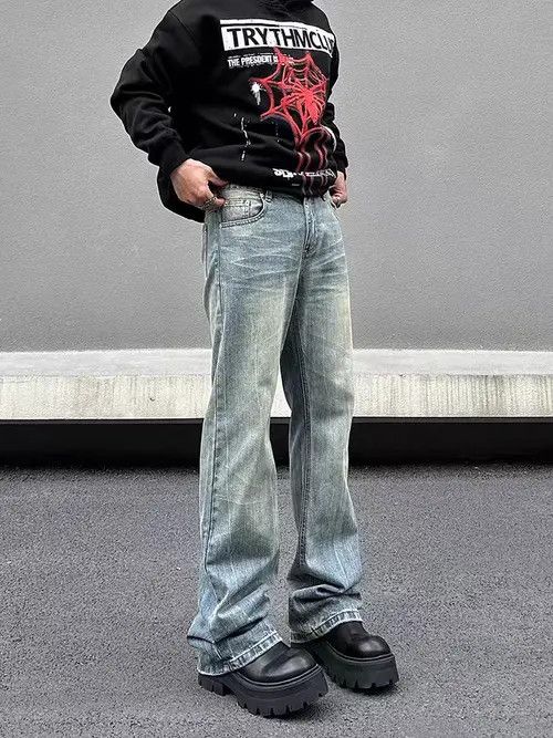 VIBE Vintage Textured Washed and Aged Micro Flare Jeans Size US 30 / EU 46 - 2 Thumbnail