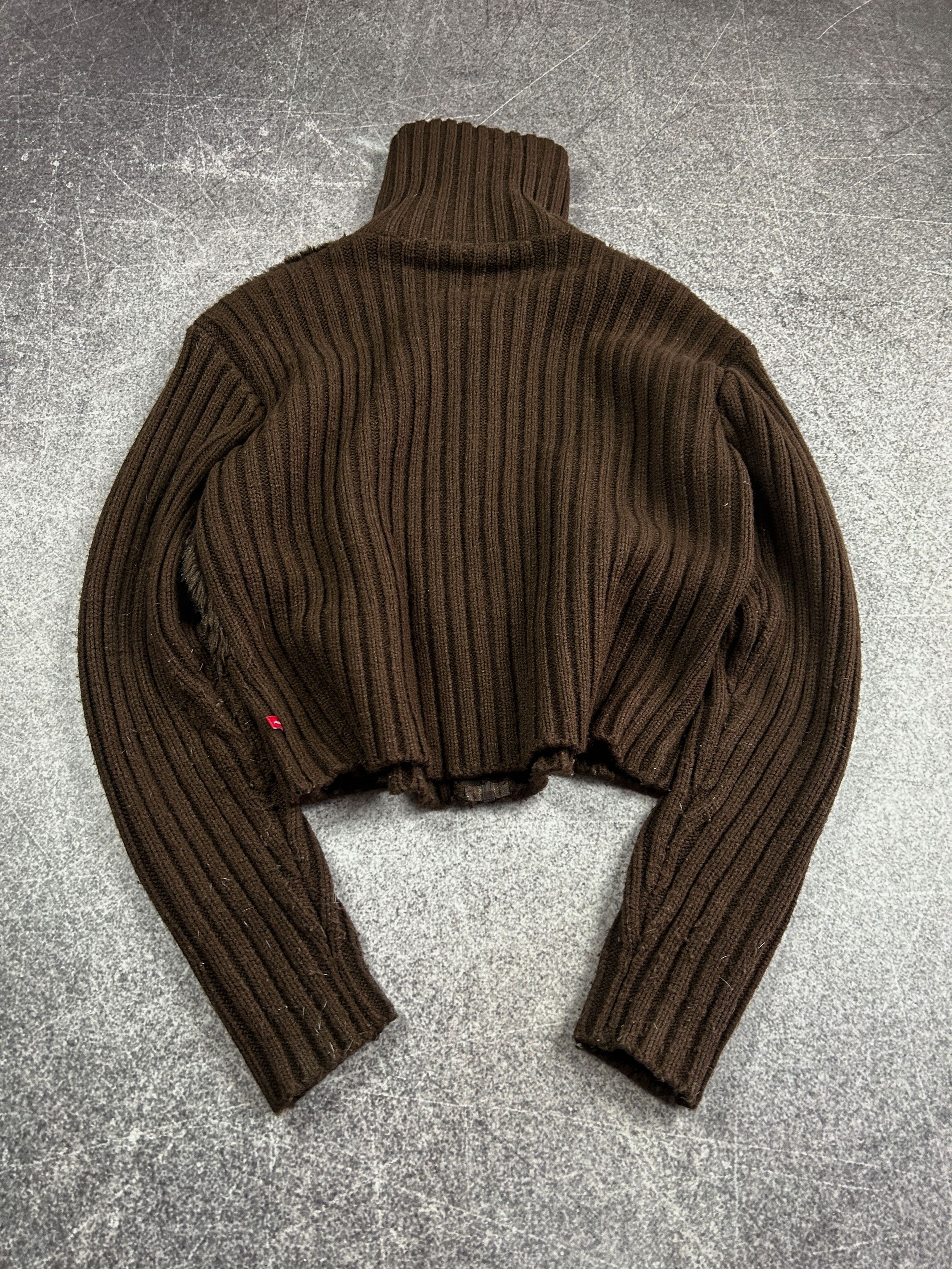 Japanese Brand Y2K Faux Fur Knit Zip Sweater Cropped Brown Archive Core Size US S / EU 44-46 / 1 - 4 Thumbnail