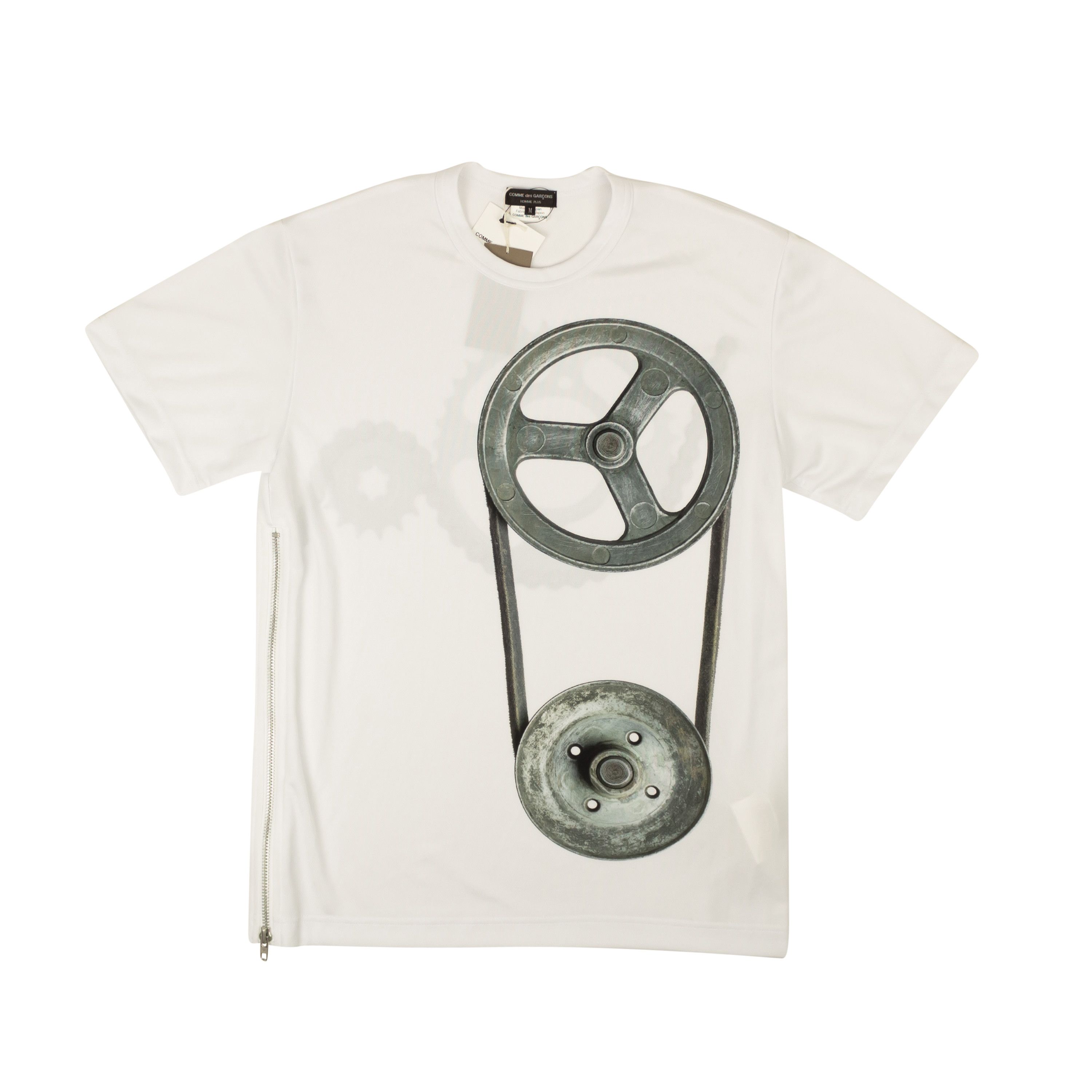 image of Comme Des Garcons White Side Zip Short Sleeve Graphic Tee Size M, Men's