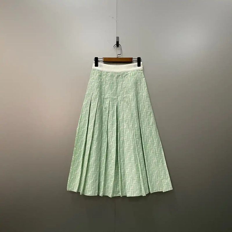 Fendi Fendi Pleated Skirt in Mint Green Cotton 0089 Size 28" / US 6 / IT 42 - 1 Thumbnail