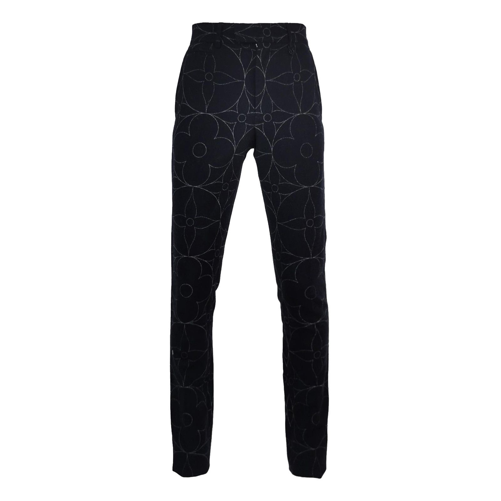 Louis Vuitton Black Floral Patterned Straight-Leg Pants Size US 36 / EU 52 - 1 Thumbnail
