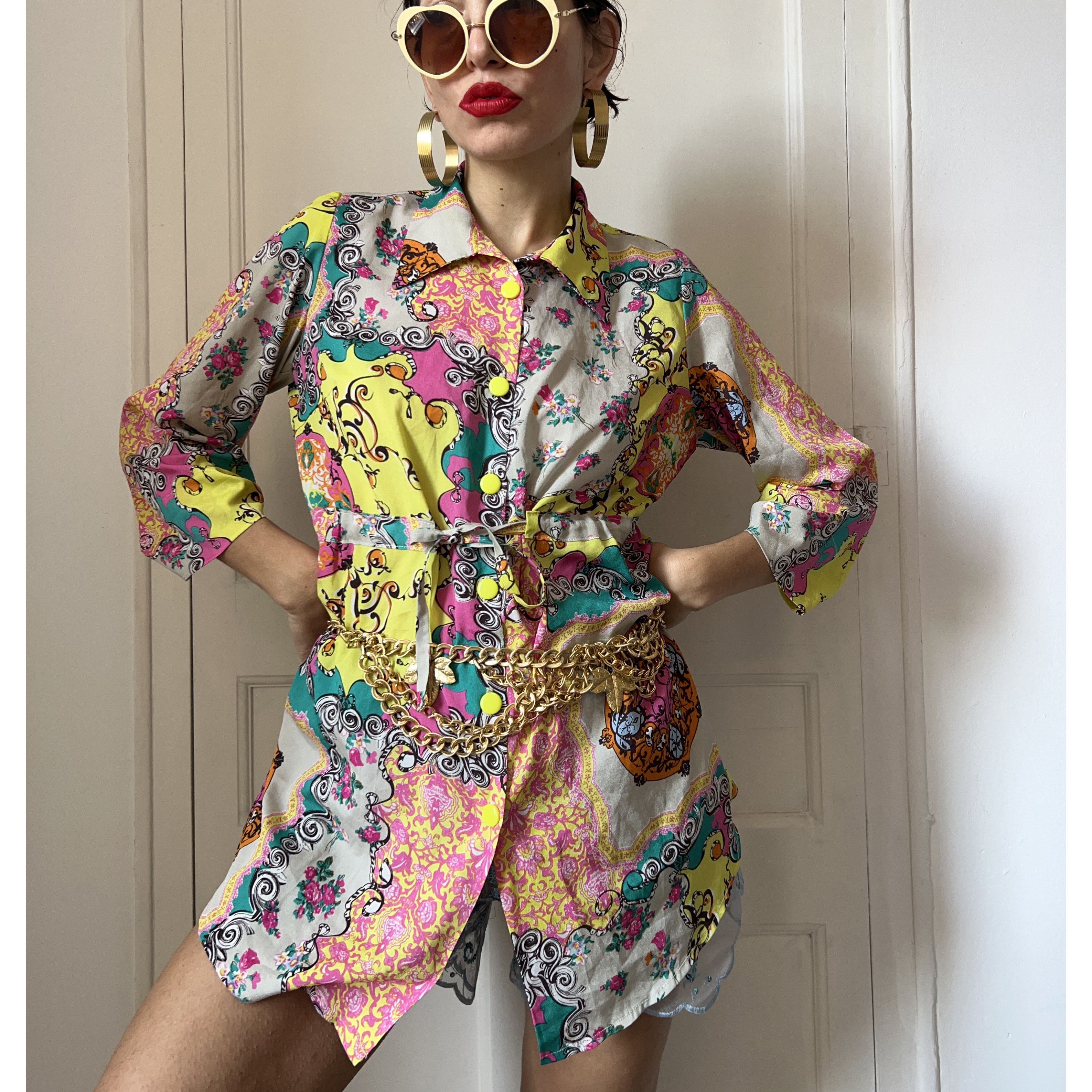 Vintage Y2K Baroque Print Shirt Dress Size L / US 10 / IT 46 - 9 Thumbnail