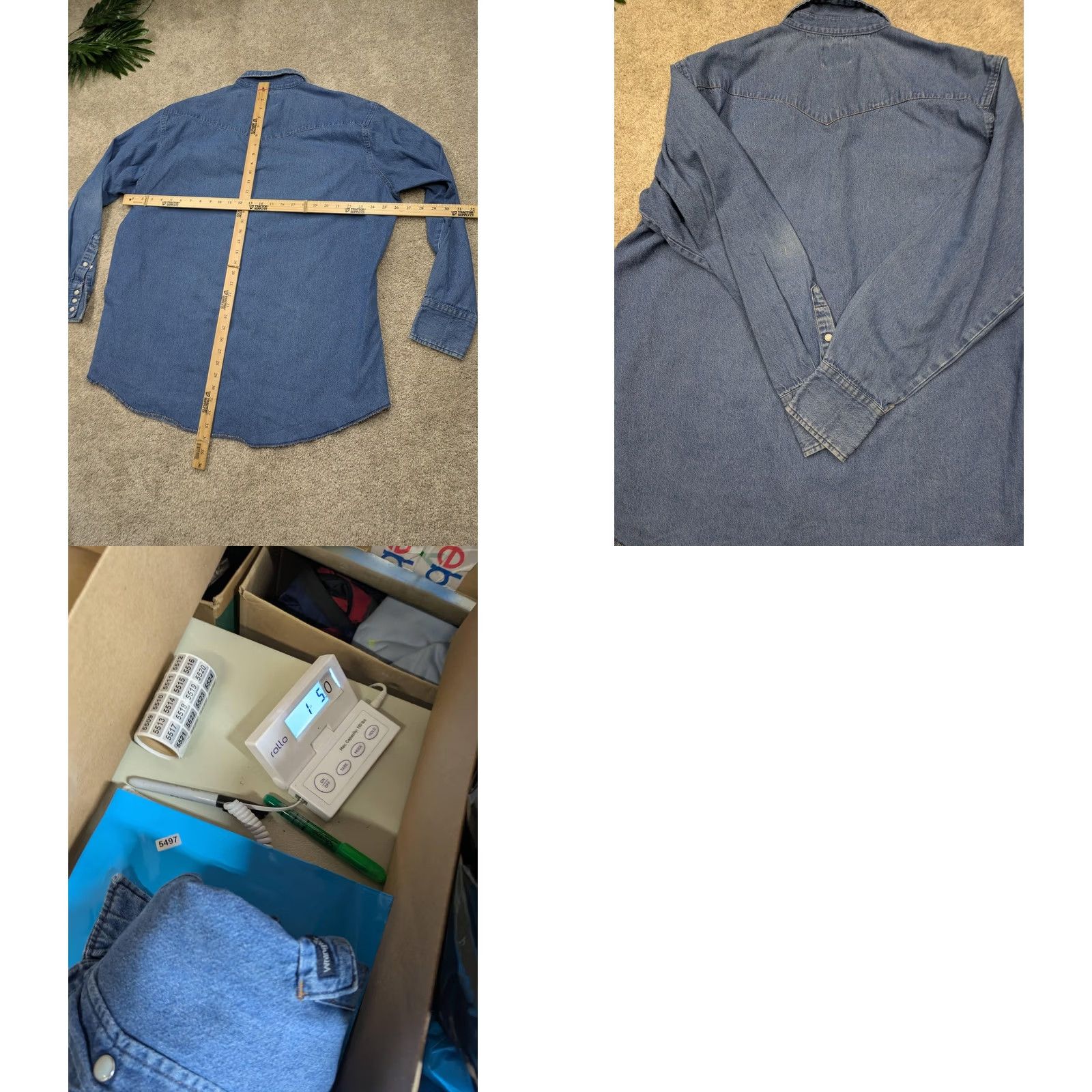 Wrangler Wrangler Jac Shirt 2XLT Blue Denim Button Up Long Sleeve Western Pockets Mens Size US XXL / EU 58 / 5 - 8 Thumbnail