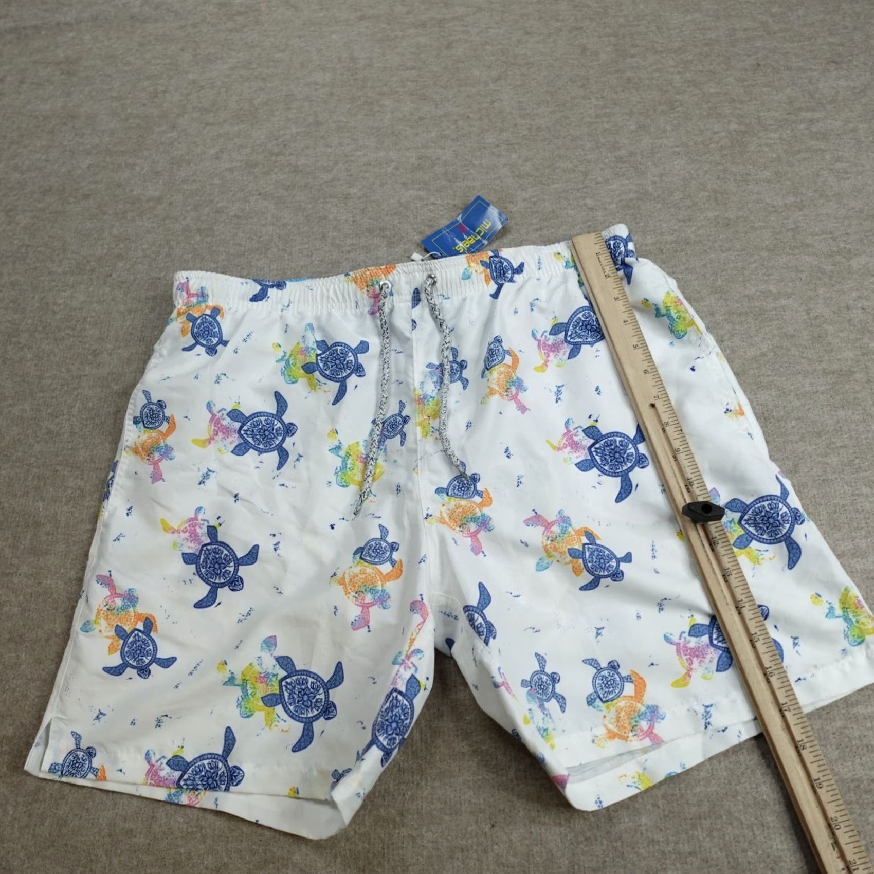 Swims VINTAGE Michael's Mens Swim Shorts Large White Turtles All Over Print Drawstring NEW Size US 33 - 5 Thumbnail