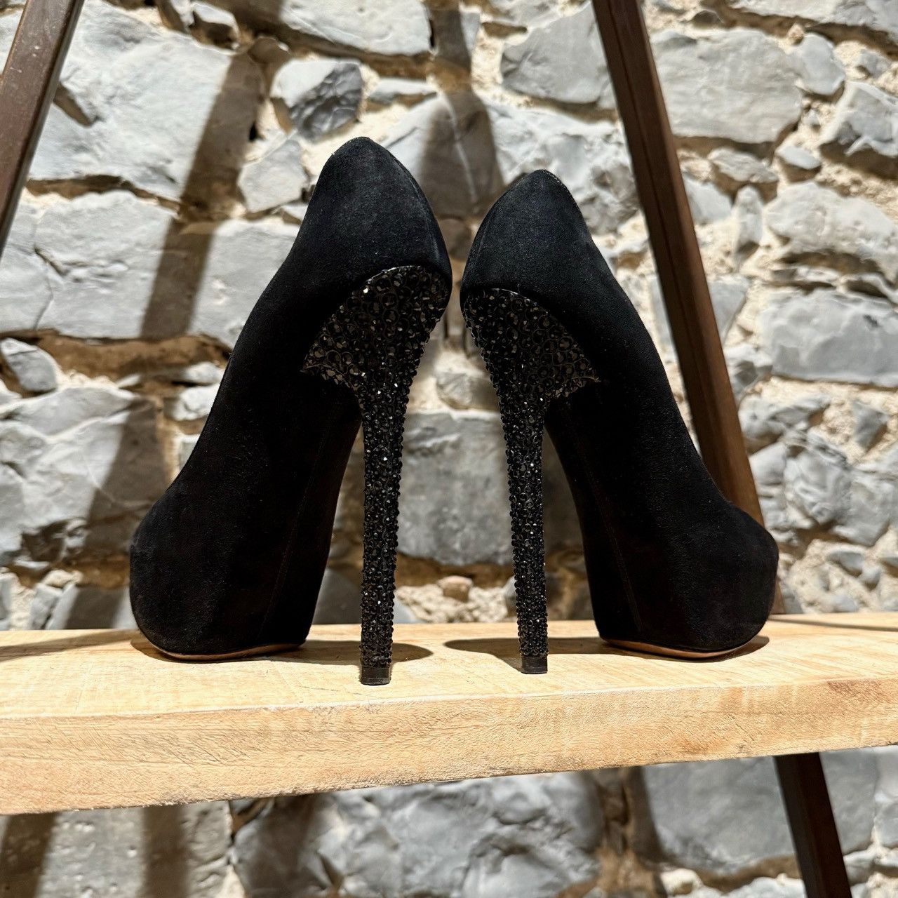 Jimmy Choo Jimmy Choo Black Suede Crystal Heels Platform Esam Pumps Size US 6.5 / IT 36.5 - 6 Thumbnail