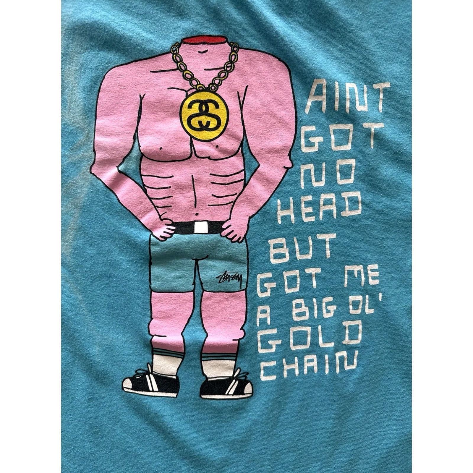 Vintage VINTAGE STUSSY SHIRT Collab with David Shrigley No head XL Blue Mens Graphic Print Short Sleeve T-Shirt 23.25” Chest 30” Length Size US XL / EU 56 / 4 - 2 Thumbnail