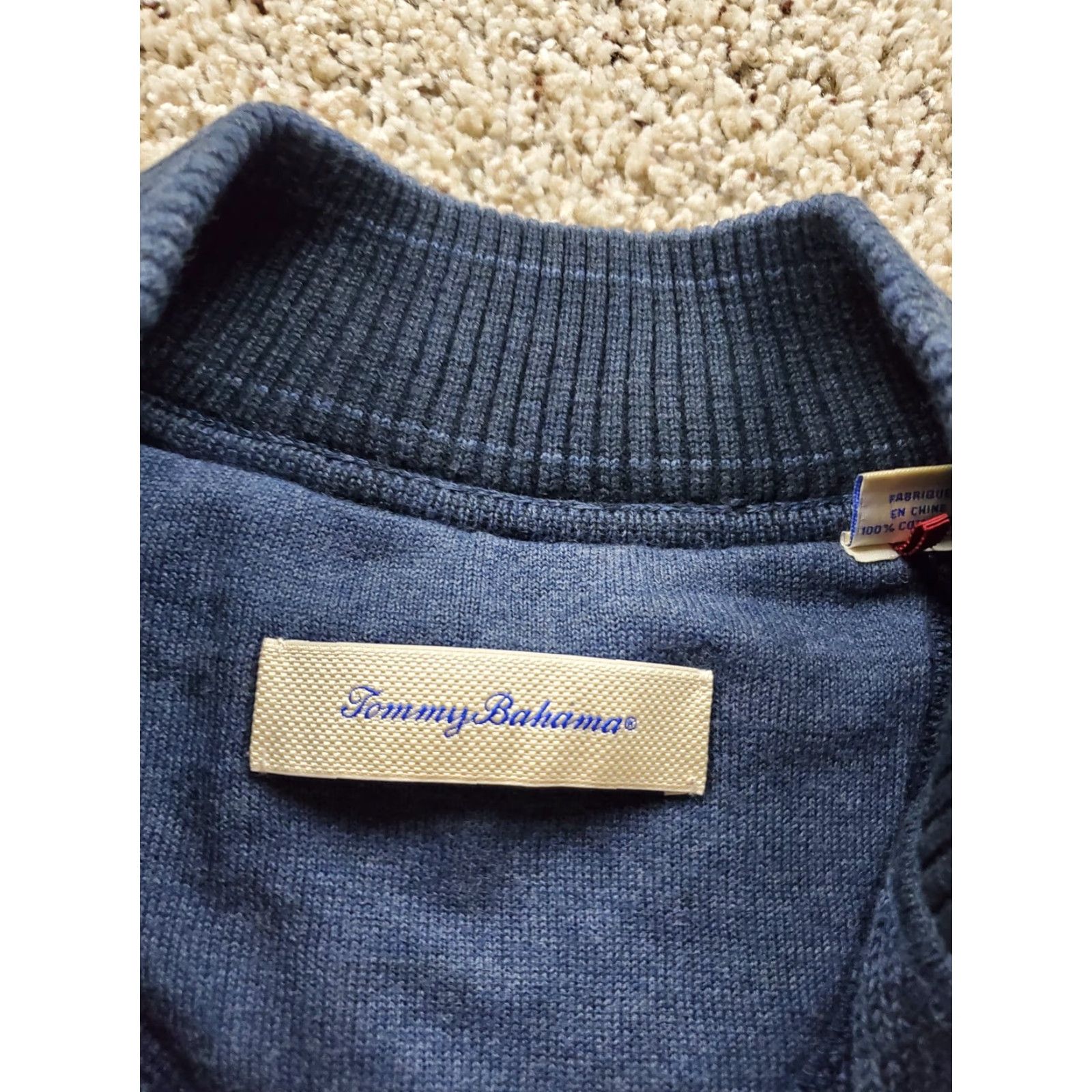 Tommy Bahama Tommy Bahama Sweater Mens Large Navy Blue Quarter Zip Pullover Diamond Knit 100% Pima Cotton Lightweight Classic Preppy Knit - Mens? Size US L / EU 52-54 / 3 - 4 Thumbnail