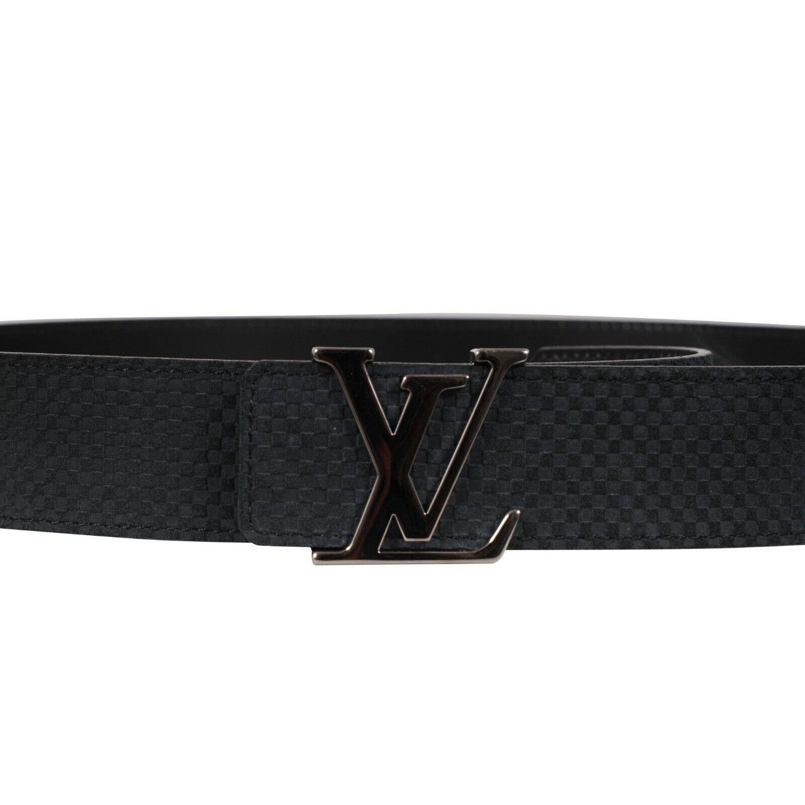 Louis Vuitton Mini Damier 40mm LV Initials Belt Blue Suede Size 40 - 2 Thumbnail