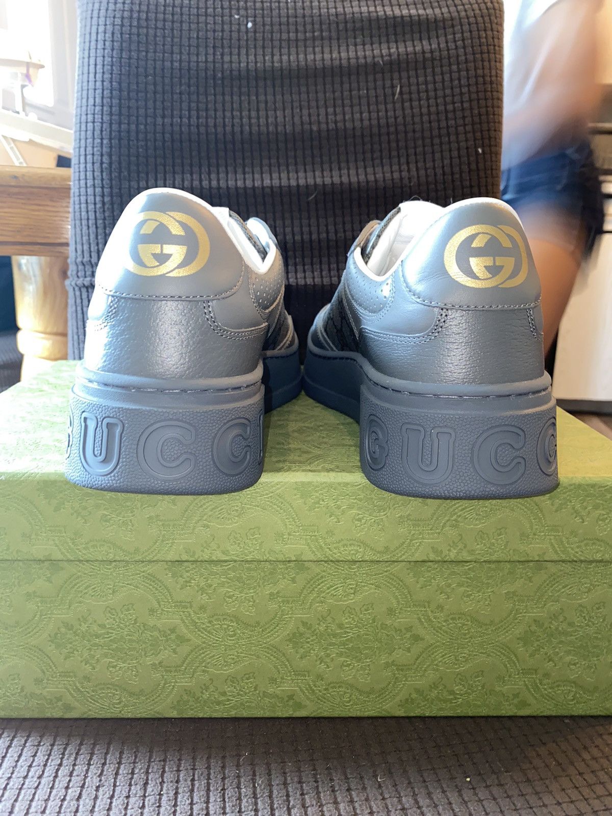 Gucci Grey Leather Gucci Lace Up Sneakers 9 US Monogram Print BNIB Size US 9 / EU 42 - 6 Thumbnail