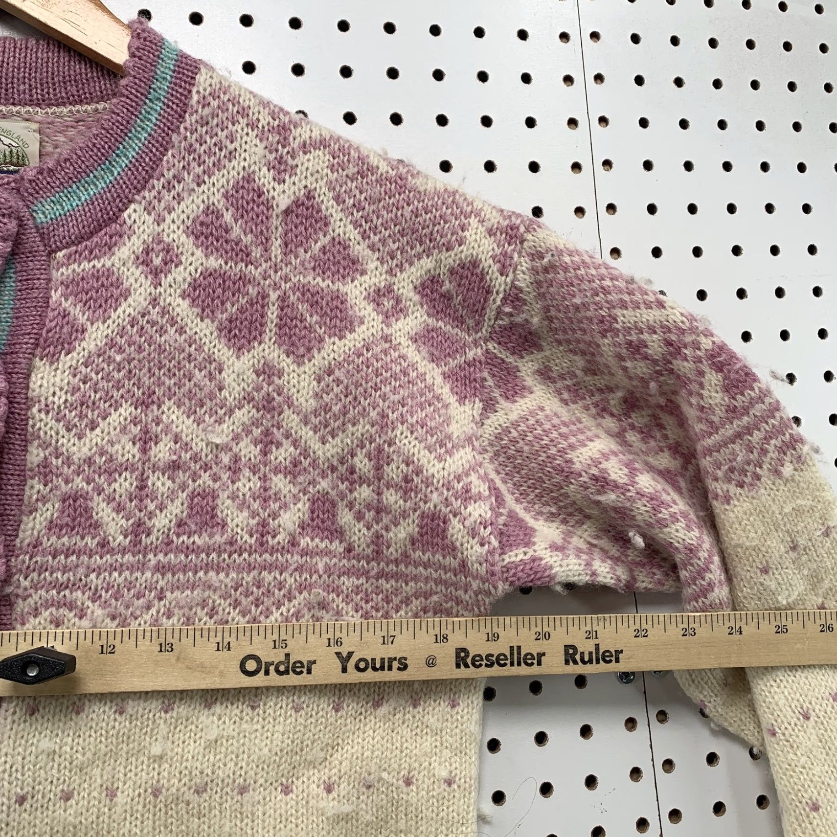 VINTAGE ALPS Mountaineering Wool Cardigan Sweater Ladies M Beige Graphic Print Collared Long Sleeve Casual Made in USA Womens